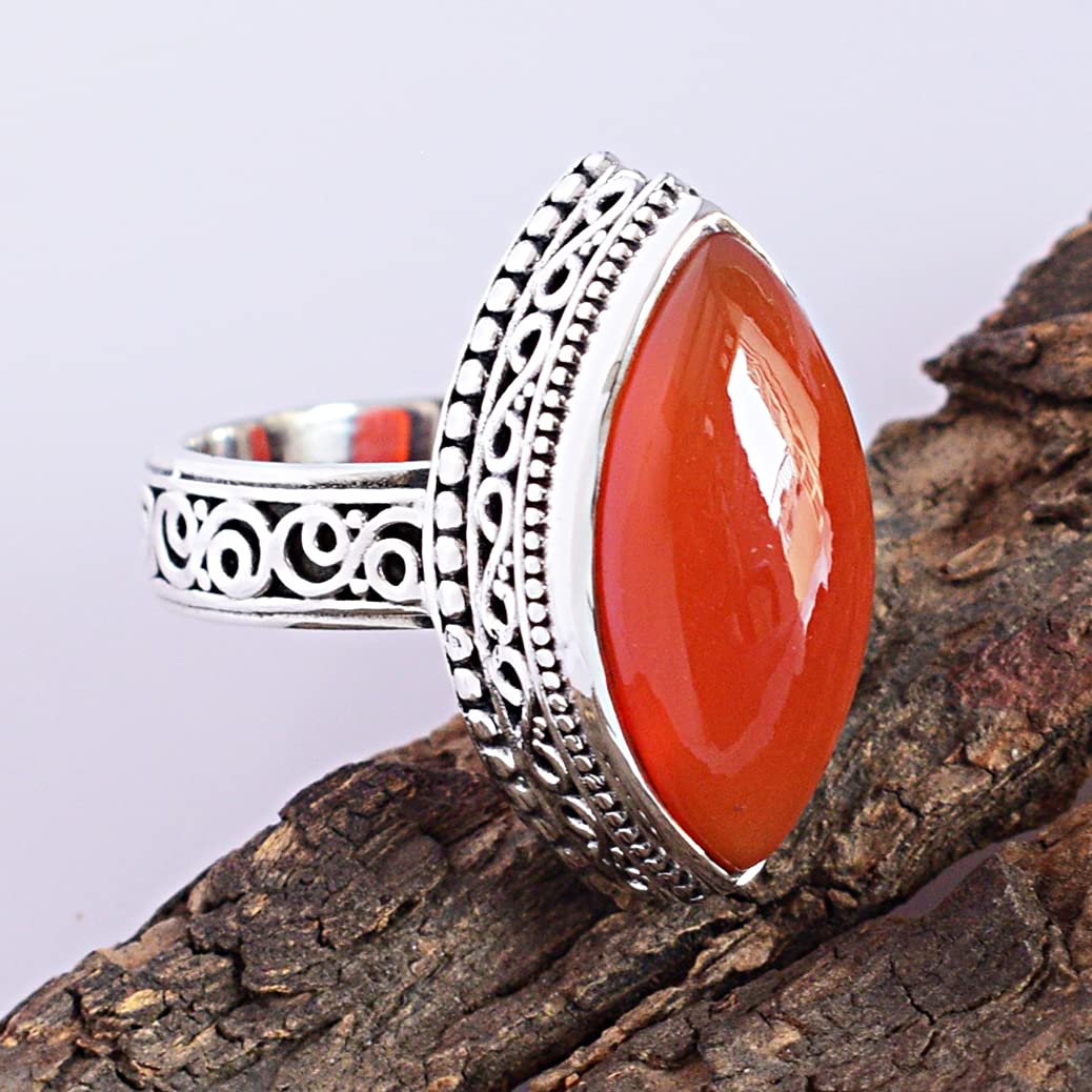 Natural Carnelian Gemstone 925 Sterling Silver Ring - Handmade Boho Jewelry for Women, Birthday Gift for Her, Spiritual Healing & Energy Stone Jewelry | Perfect for Meditation, Yoga & Everyday Wear