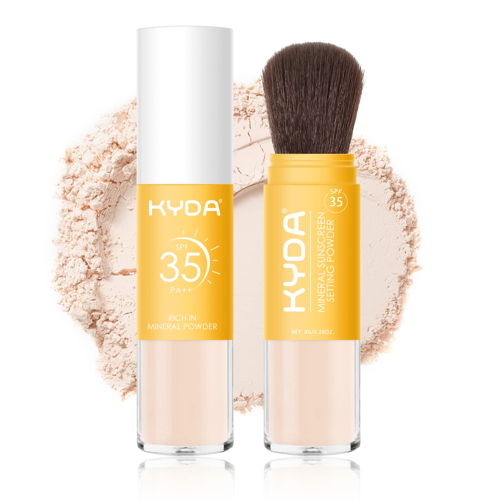 KYDA Mineral Sunscreen Setting Powder SPF 35 - Translucent Oil Control Loose Powder with Brush | Natural Matte Finish, Lightweight & Breathable for All Skin Types | Perfect for Daily Sun Protection & Makeup Setting