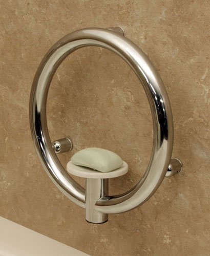 Invisia Soap Dish with Support Rail - Nickel Finish Bathroom Organizer for Shower, Sink, and Countertop Storage