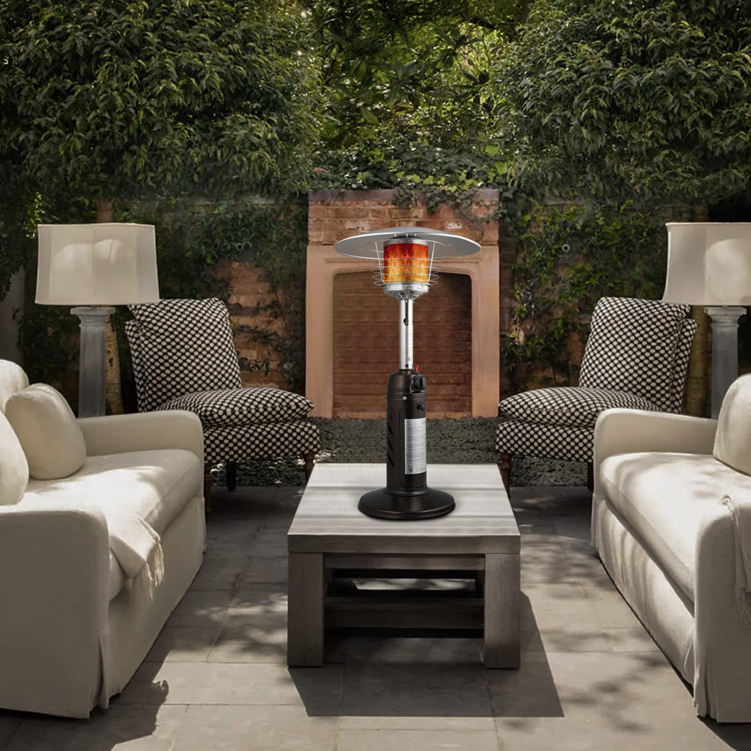 MoNiBloom 11,000 BTU Outdoor Propane Patio Heater with Electronic Ignition - Portable Tabletop Heater for Commercial & Residential Use - Gold Finish | Perfect for Backyard, Deck, Restaurant & Outdoor Gatherings