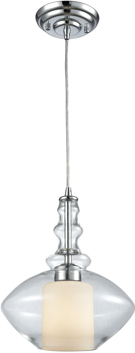 10W Alora 1-Light Pendant Light Fixture - Polished Chrome Finish with Opal White/Clear Glass Shade - Perfect for Kitchen Island, Dining Room or Entryway Lighting