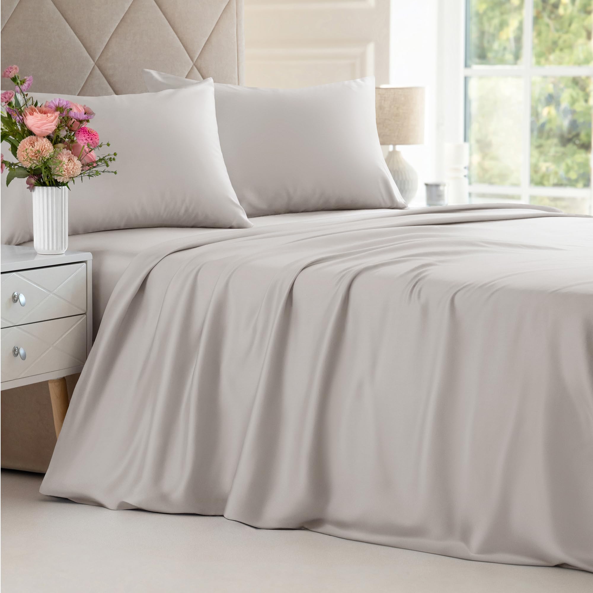 Queen Size Bamboo Sheets Set - 100% Rayon from Bamboo Cooling Bedding - Soft, Breathable Luxury Hotel Quality - Includes 1 Flat Sheet, 1 Fitted Sheet & 2 Pillowcases (16