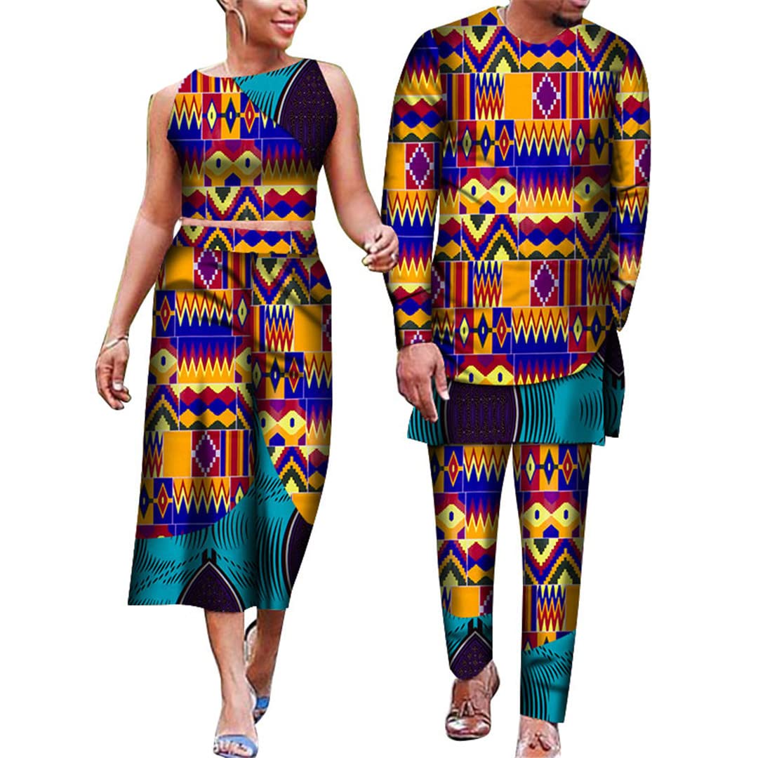 African Print Couple Outfits - Floral Dashiki Matching Sets for Men & Women, Plus Size 8M - Perfect for Valentine's Day, Anniversary Gifts & Cultural Events
