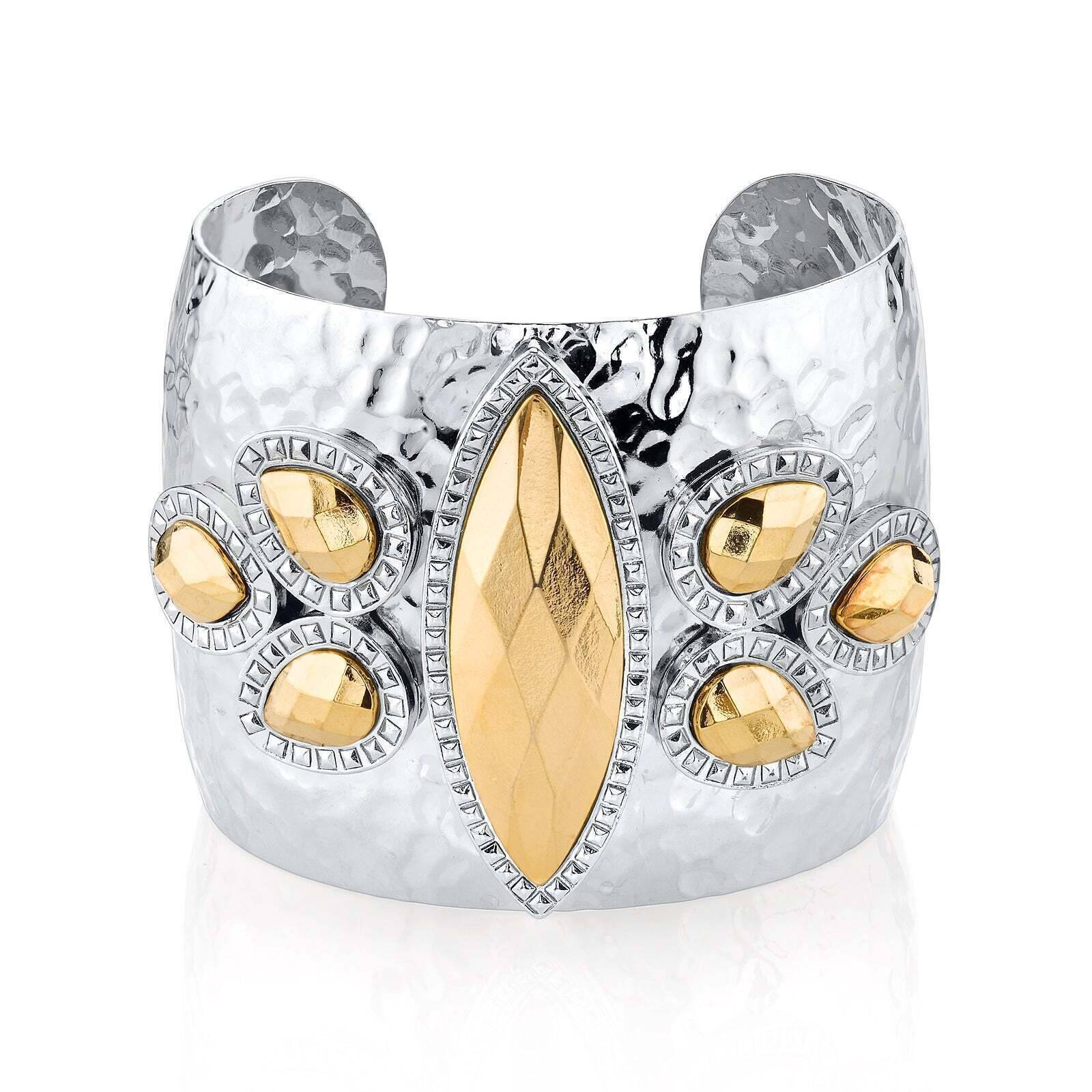 1928 Jewelry Fusion Lux Large Cuff Marquis Bracelet - Vintage Style Statement Piece for Women, Perfect for Weddings, Parties & Special Occasions