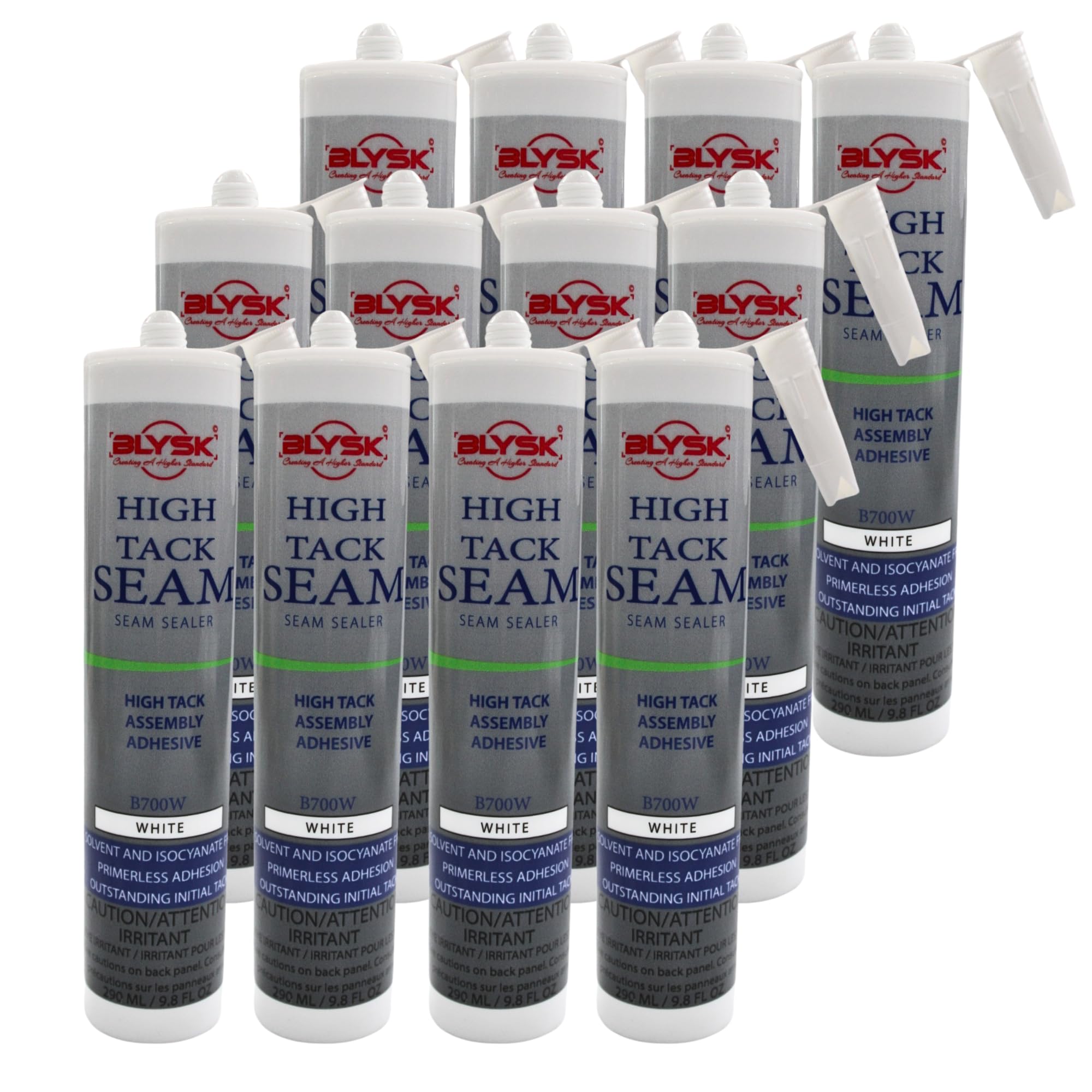 B700W White Auto Seam Sealer - Fast Drying Rubber-Based Adhesive for Car Repairs, 12-Pack - Waterproof & Paintable Sealant for Doors, Windows & Metal Joints