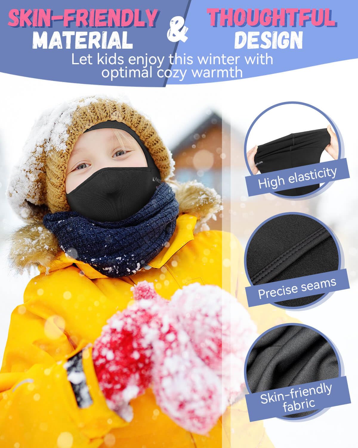 Hikenture Kids Balaclava Ski Mask - Winter Fleece Neck Warmer & Helmet Liner for Toddlers & Children | Cold Weather Face Cover for Skiing, Snowboarding & Outdoor Activities