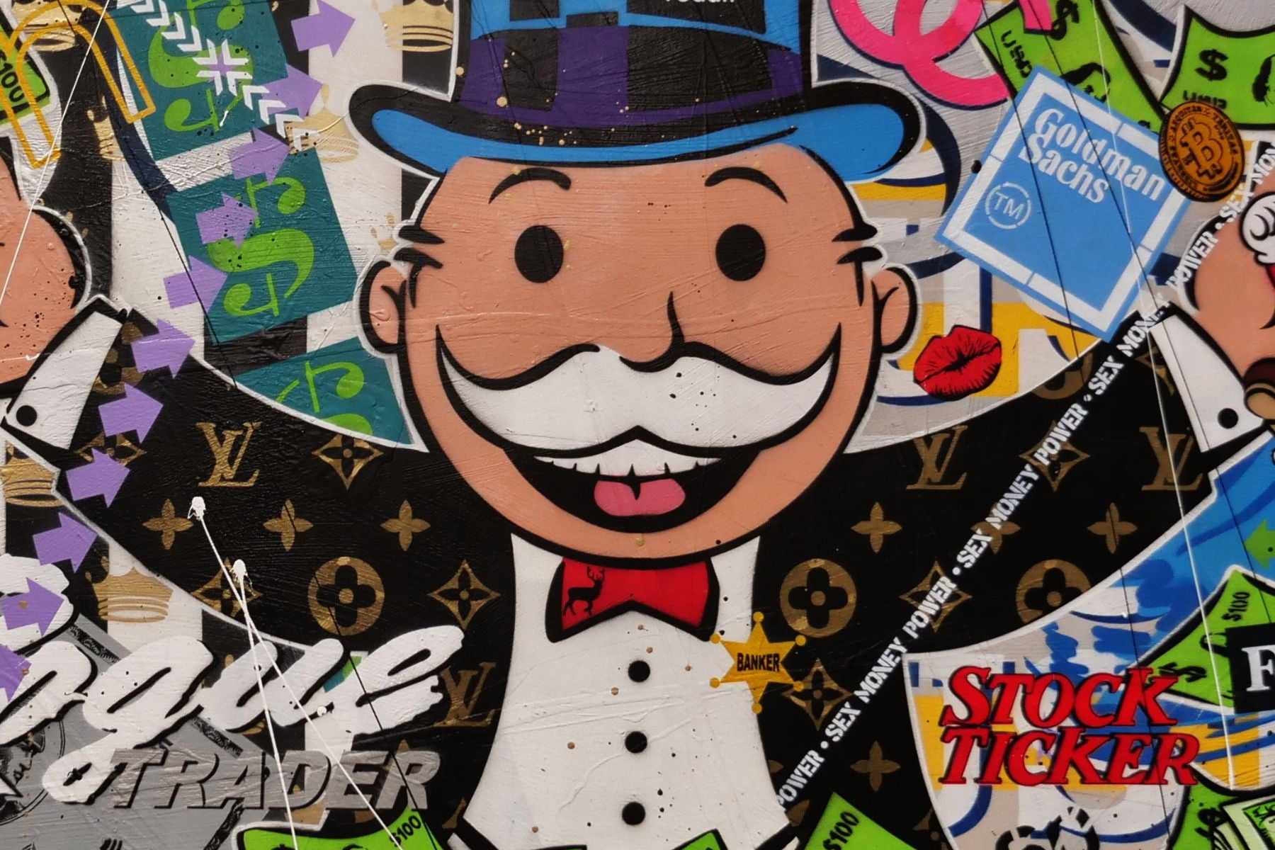 Mr Monopoly Temptation 270cm x 120cm Textured Urban Pop Art Canvas Painting - Modern Wall Decor for Living Room, Office & Game Room
