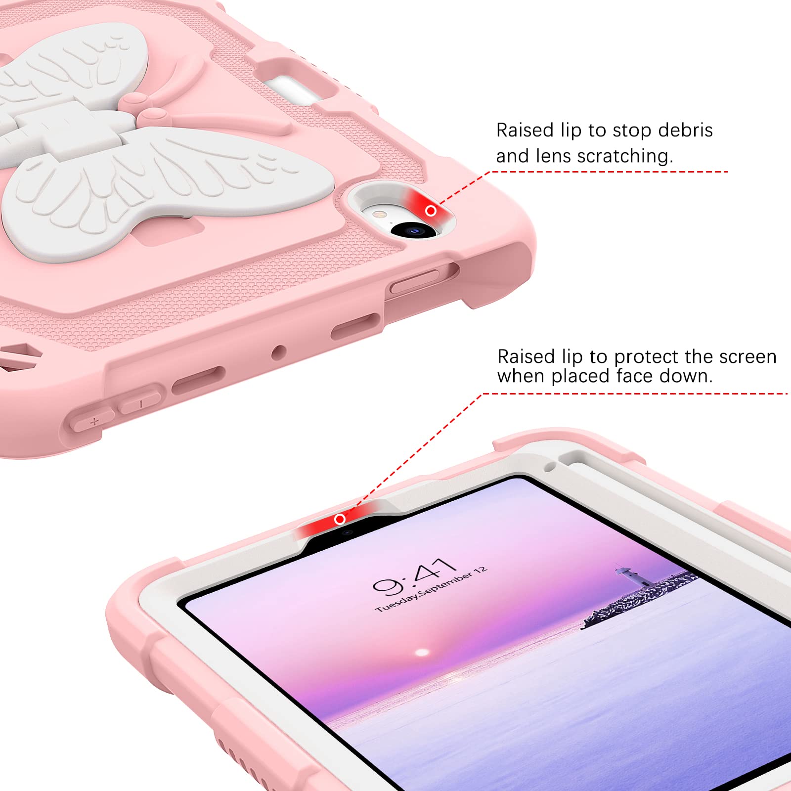 BENTOBEN Shockproof iPad Mini 7 Case with Pencil Holder & Kickstand - Heavy Duty Protective Cover for iPad Mini 7th/6th Generation (2024/2021 Model) - Pink Design for Kids, Boys & Girls - Perfect for School, Travel & Outdoor Use