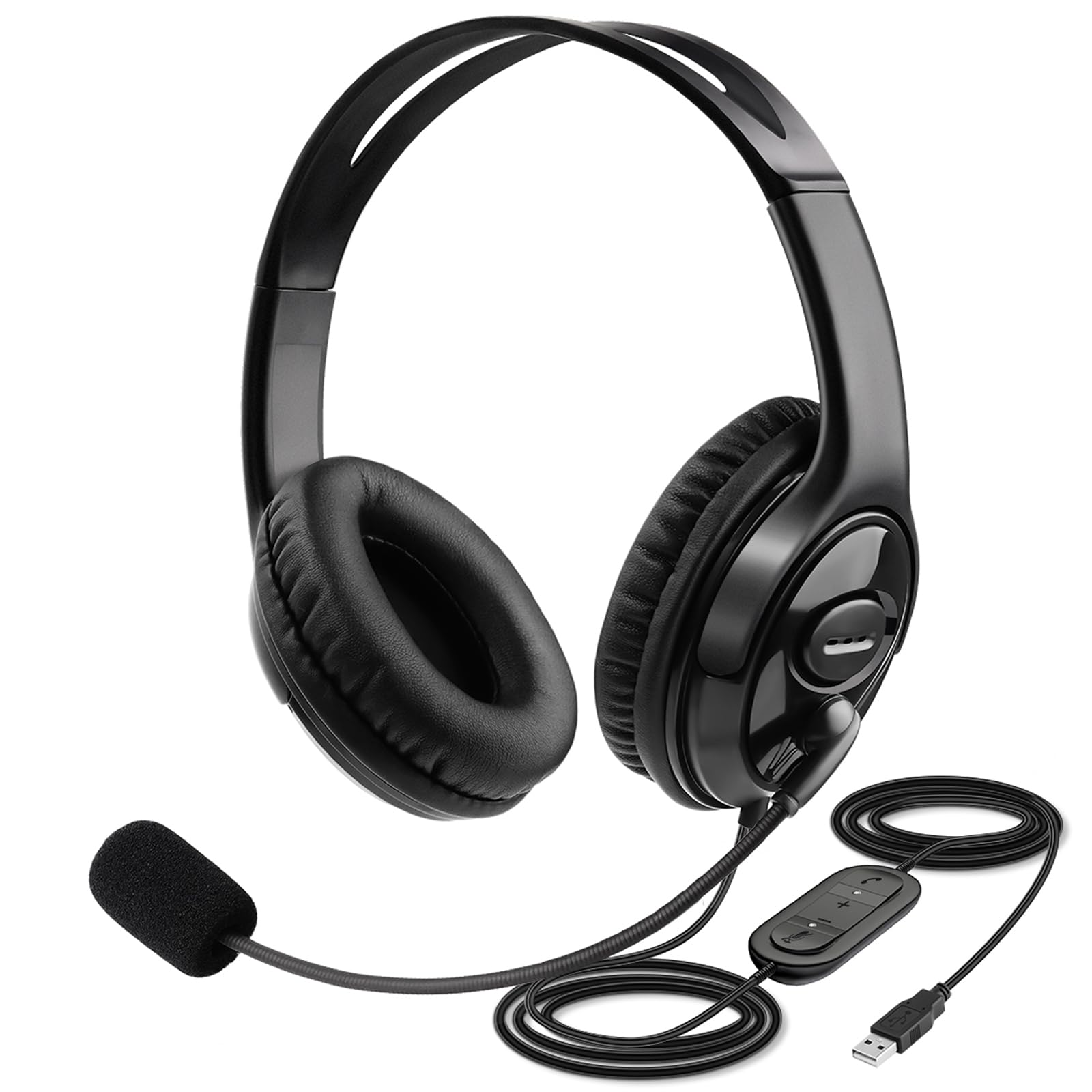 MKJ USB Headset with Noise Cancelling Microphone - Wired Computer Headphones for PC, Call Center & Home Office - Compatible with Skype, Microsoft Teams, Zoom, Webex VoIP - Perfect for Business Calls, Online Meetings & Remote Work
