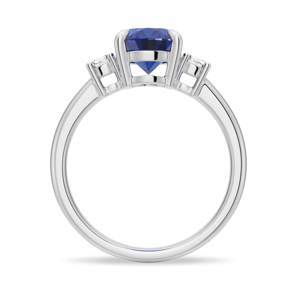 2 CT Oval Blue Sapphire & White Sapphire Three Stone Ring - Elegant Engagement, Wedding, Anniversary Jewelry Gift for Women