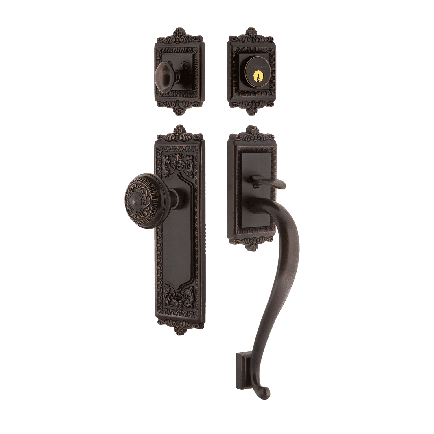 Timeless Bronze Egg & Dart Handleset with S Grip & Long Plate - Vintage Cabinet & Drawer Pulls for Classic Home Decor