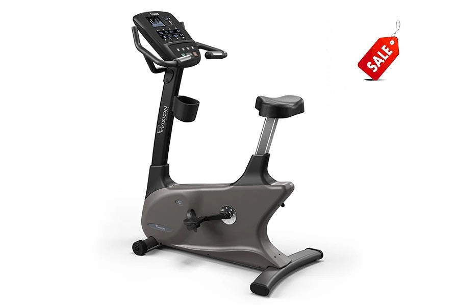 Vision U60 Upright Exercise Bike for Home Gym - Magnetic Resistance Indoor Cycling Bike with LCD Monitor, Adjustable Seat & Transport Wheels - Perfect for Cardio Workout, Weight Loss & Fitness Training