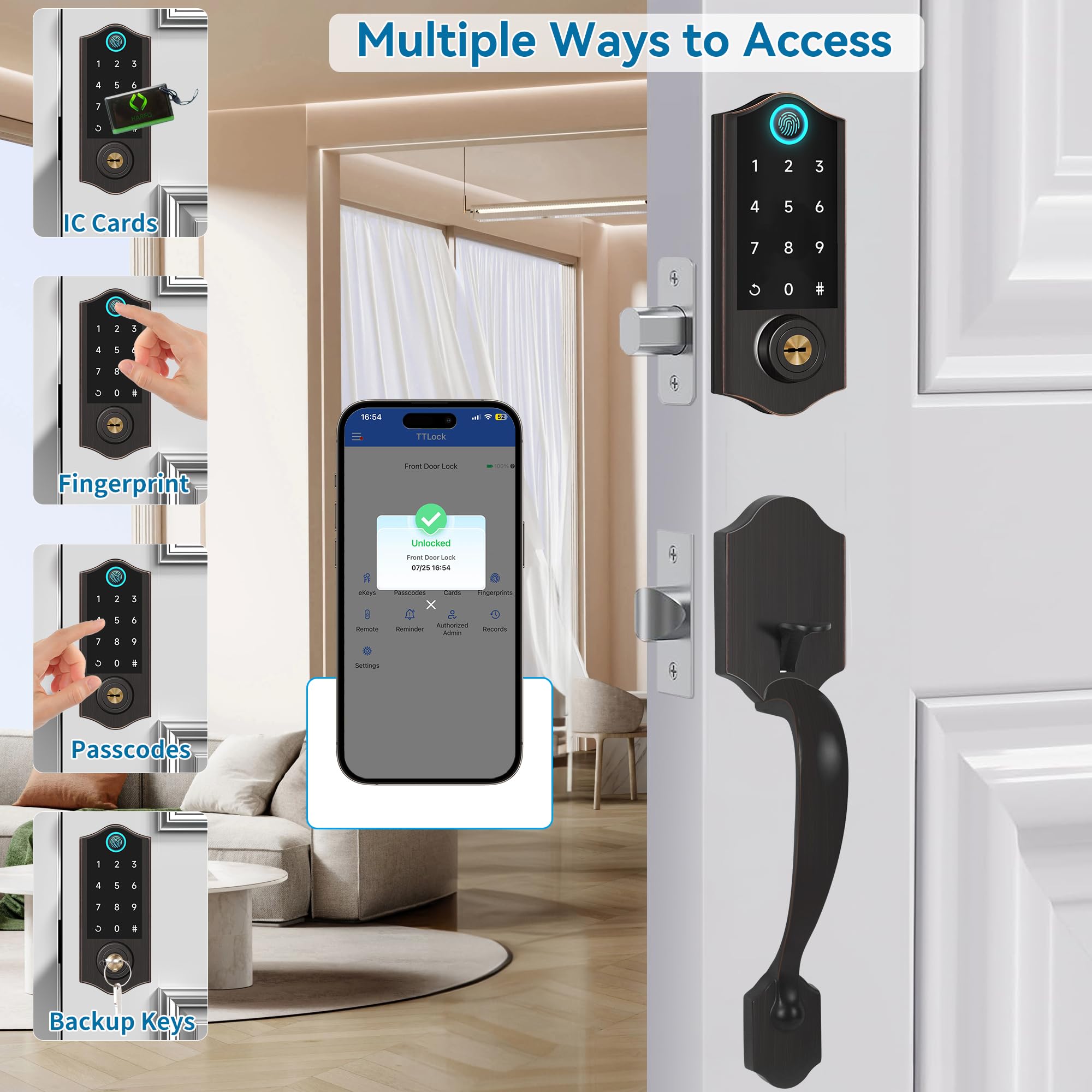 Harfo Smart Fingerprint Door Lock with Keypad & App Control - Keyless Entry Deadbolt for Front Door, Touchscreen Electronic Digital Lock with Auto Lock Feature, Aged Bronze Finish - Perfect for Home Security & Smart Access Control