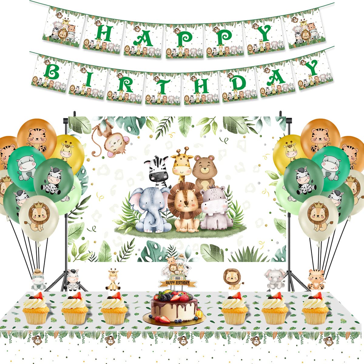 24Pcs Jungle Safari Animal Cupcake Toppers - Wild Animal Cake Decorations for Birthday Party, Baby Shower & Jungle Theme Events - Perfect for Kids Birthday Cakes, Cupcakes & Dessert Decorating