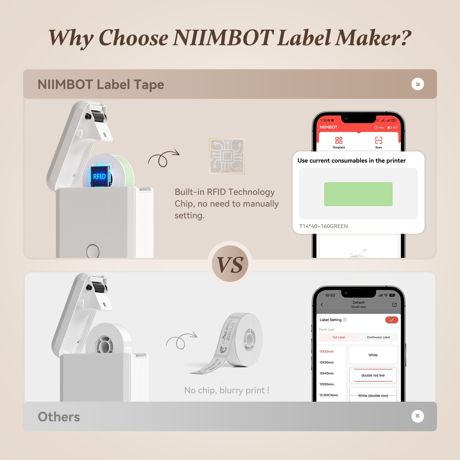 NIIMBOT D110 Bluetooth Label Printer - Portable Self-Adhesive Label Maker for iOS & Android - Perfect for Home, Office, Warehouse & Retail Organization (White)