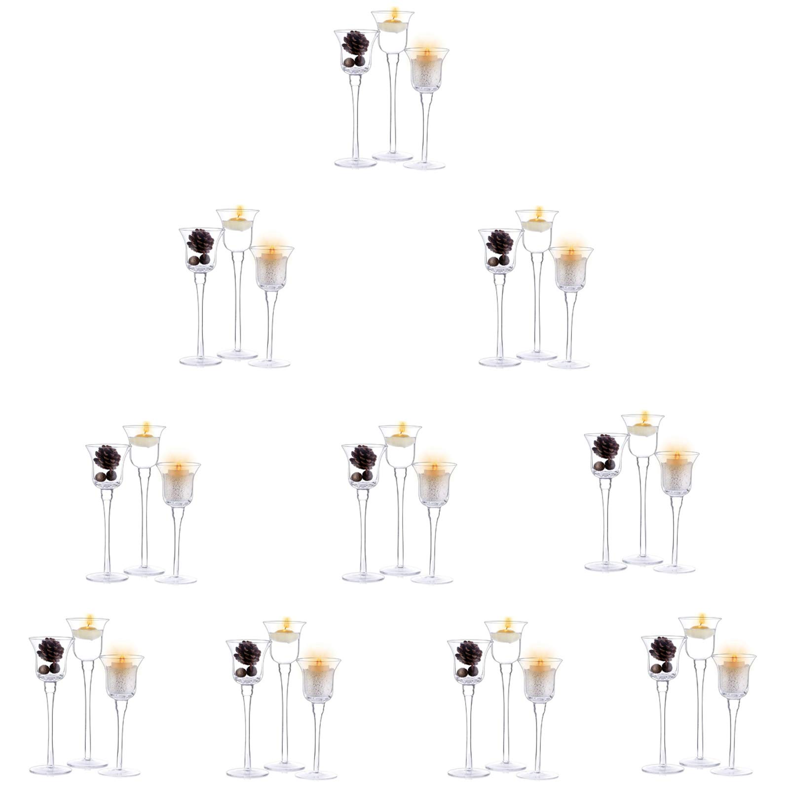 10 Sets (30 Pcs) Glass Tealight Candle Holders - 3 Sizes (10.2