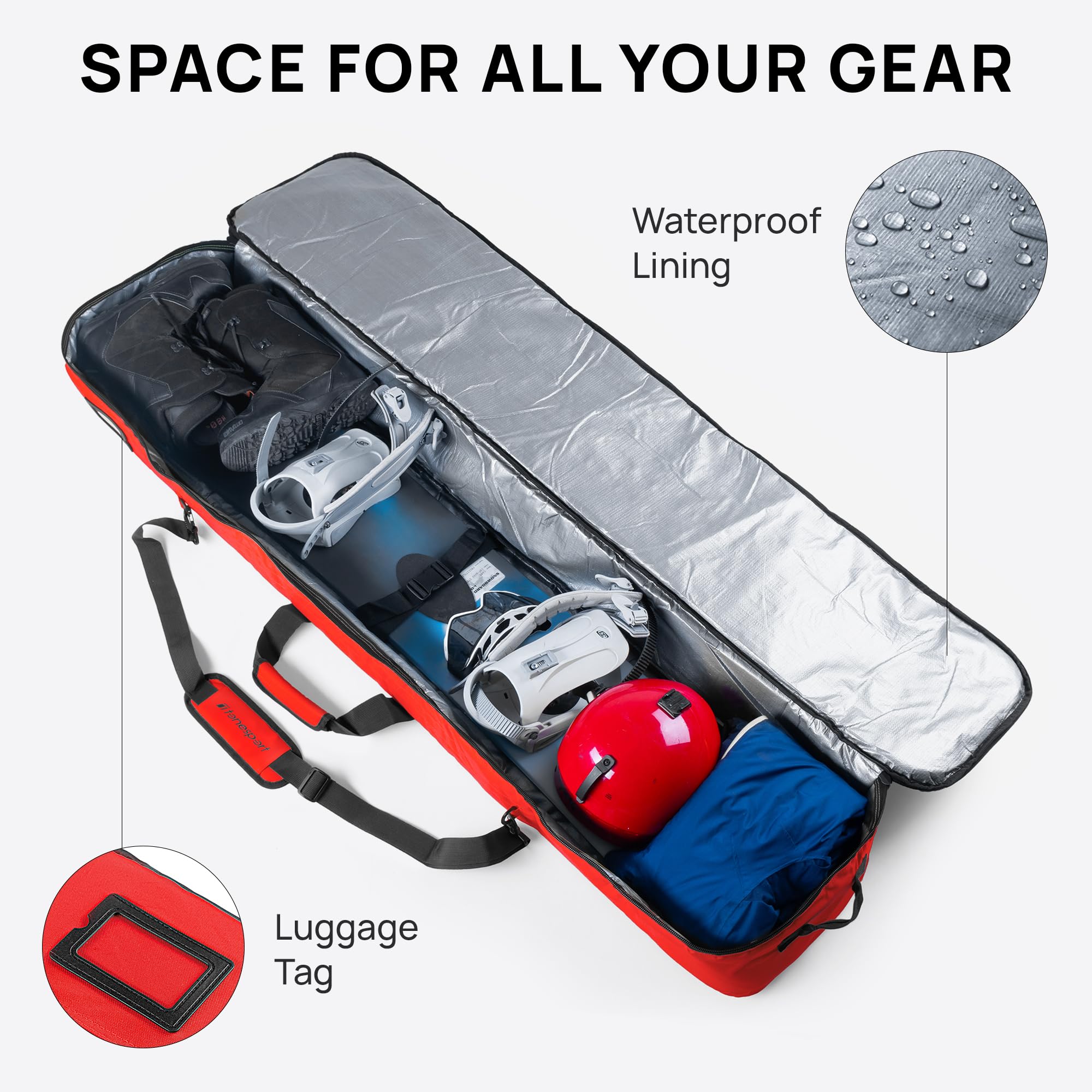 **Padded Waterproof Snowboard Travel Bag for Airplanes - Up to 165cm (65in) - Durable & Protective Snowboarding Gear for Flying - Perfect for Ski Trips & Winter Vacations**