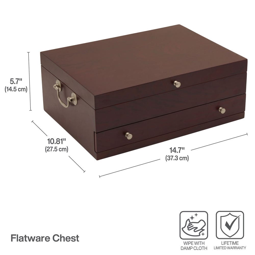 Dark Walnut Wooden Flatware Chest with Single Drawer - Perfect for Silverware Storage and Dining Table Organization