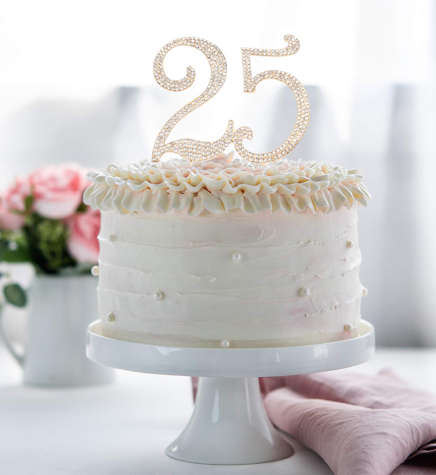 25th Birthday Cake Topper - Bling Crystal Gold Keepsake for 25th Anniversary Party Decorations | Perfect for Milestone Celebrations, Wedding Anniversaries & Special Occasions