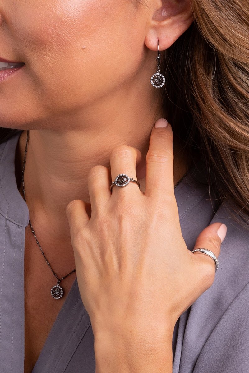 Black Rhodium Layers of Perseverance Earrings™ with White Zircon - Elegant Jewelry for Women, Perfect for Weddings, Parties & Special Occasions