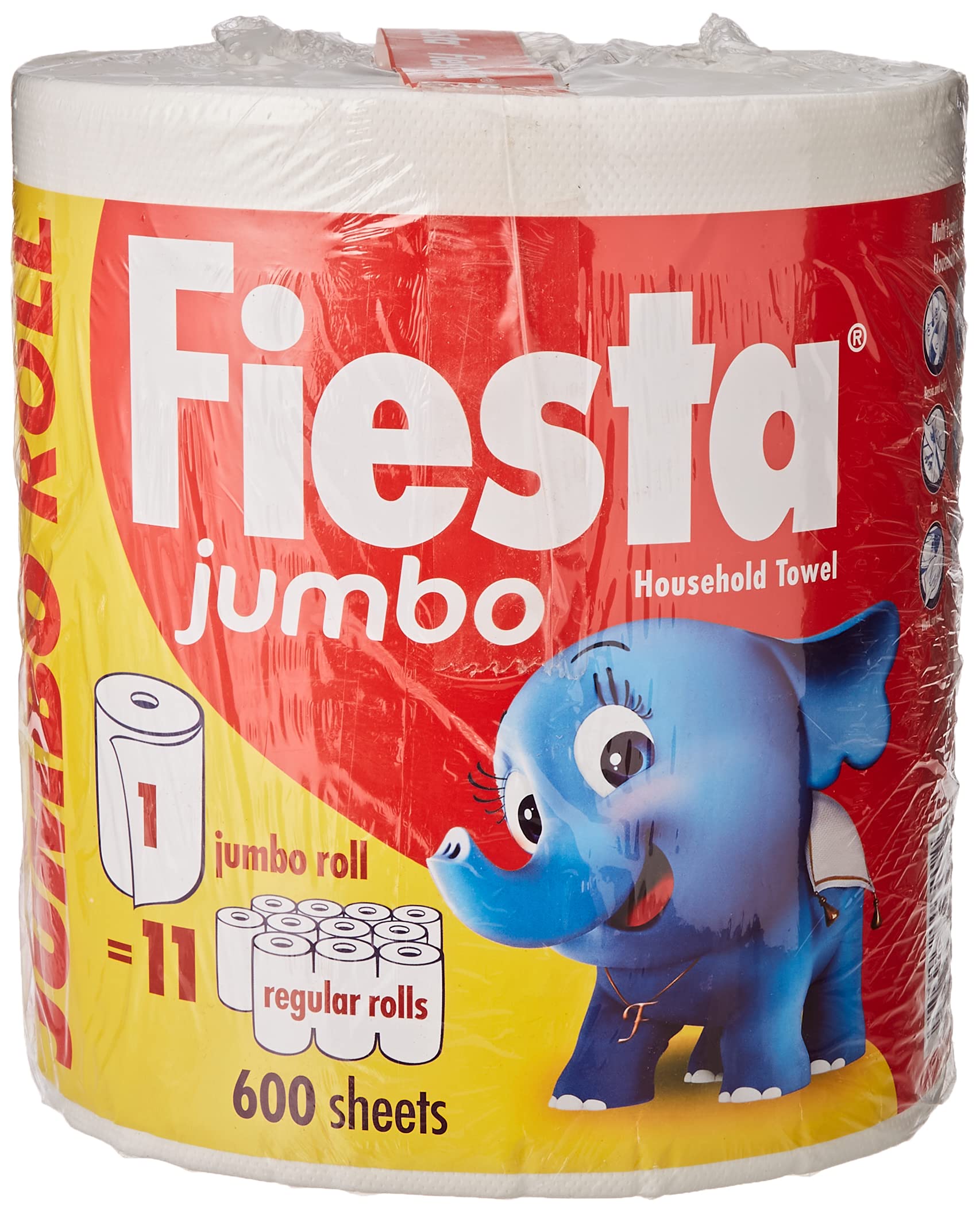 Fiesta Jumbo Kitchen Roll Paper Towels - 400 Sheets (5604400) | Super Absorbent for Cleaning, Spills & Household Use