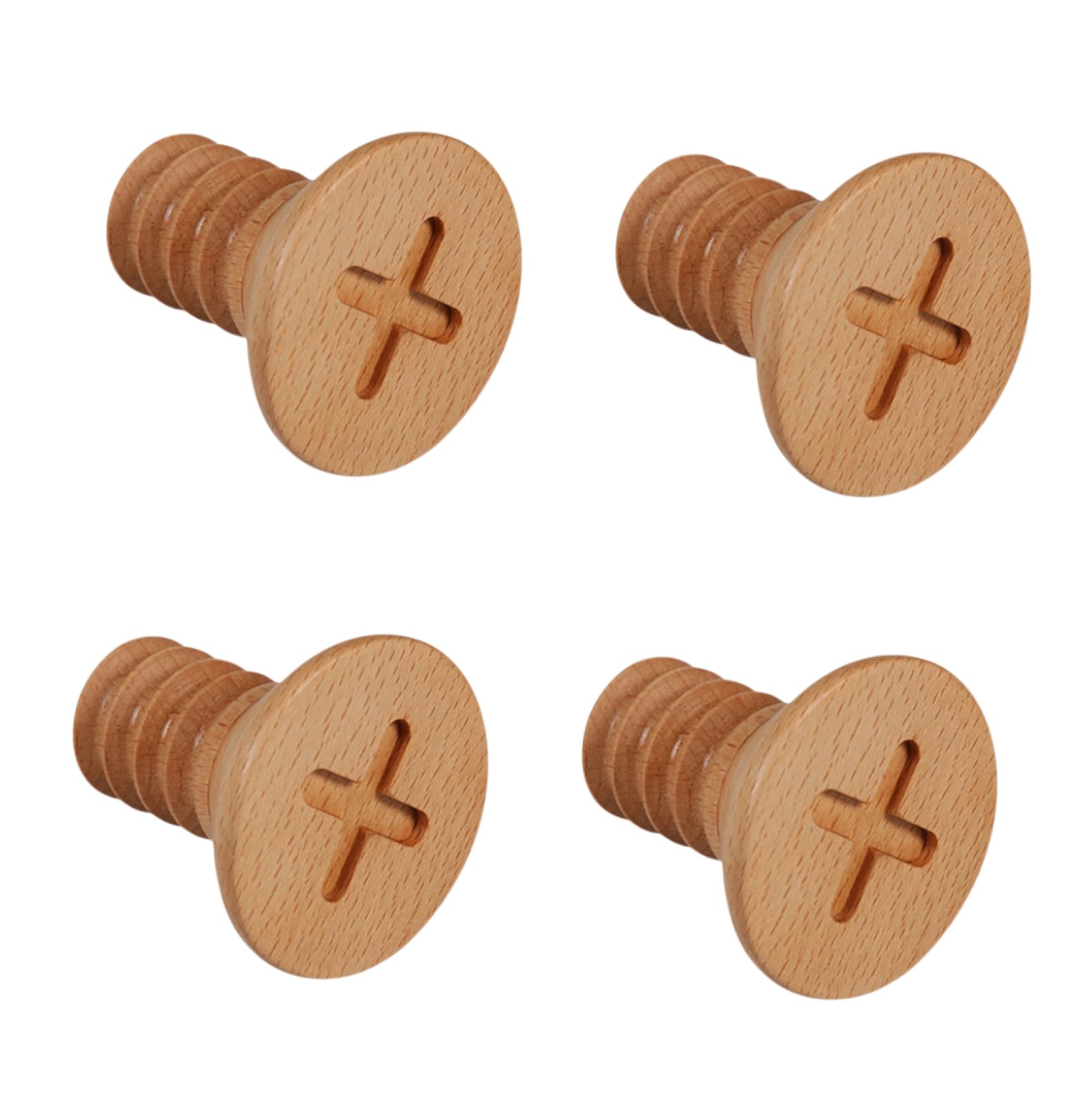 4 Pack Solid Wood Cabinet Knobs & Drawer Pulls - Cute Semi-Circular Wardrobe Handles for Kids Room (Cross Beech) | Perfect for Children's Furniture, Dressers & Closet Doors