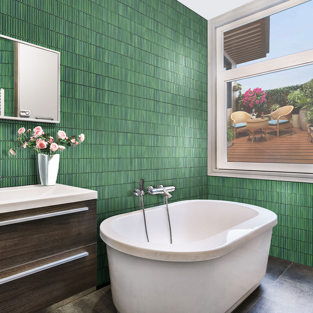 Daintree Forest Mixed Green Kit Kat Gloss Mosaic Tile - Premium Ceramic Wall & Floor Tiles for Kitchen Backsplash, Bathroom, and Shower Decor