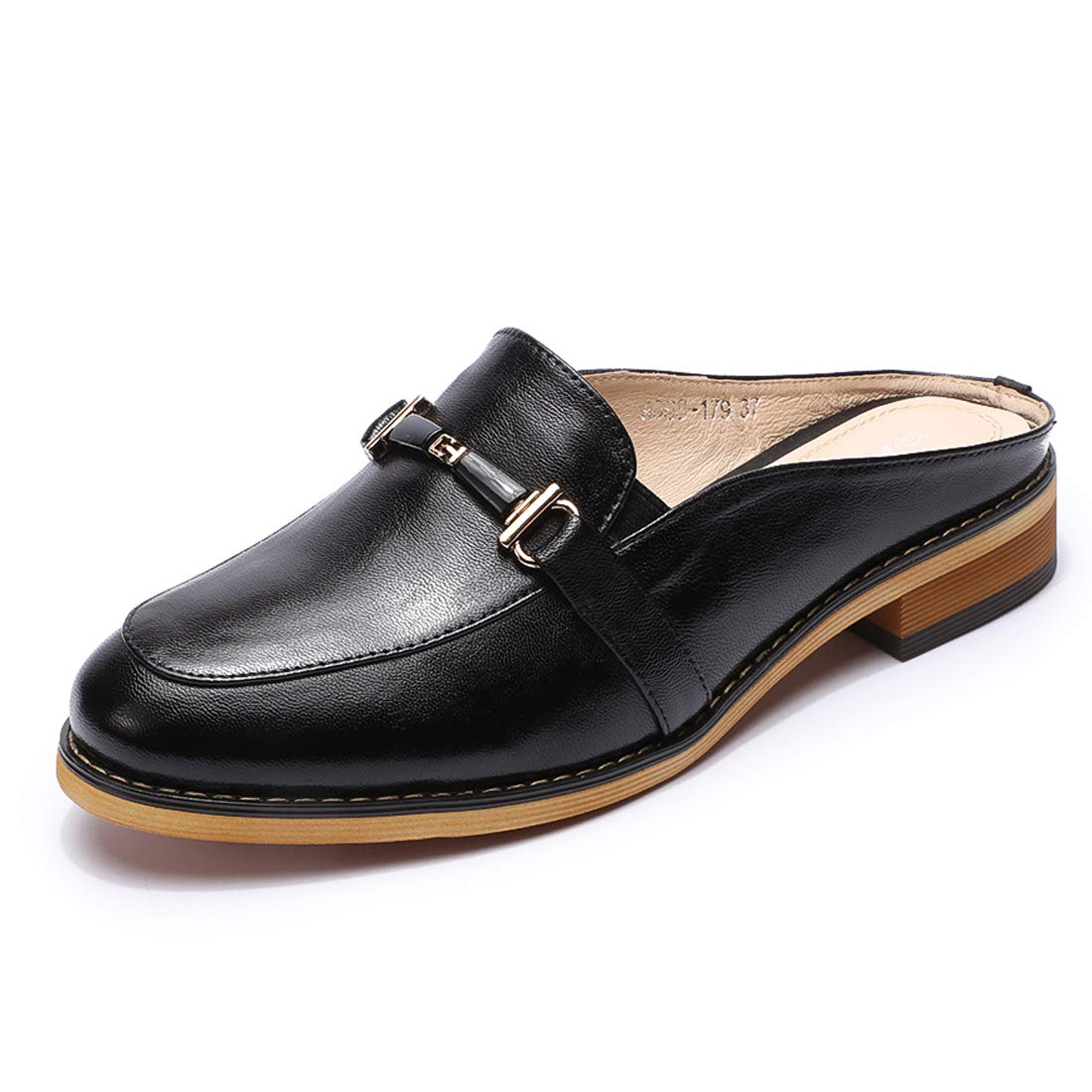 Women's Leather Mules - Backless Slip-On Loafers with Low Heel | Comfortable Summer Slides for Casual Wear, Office & Beach Outings
