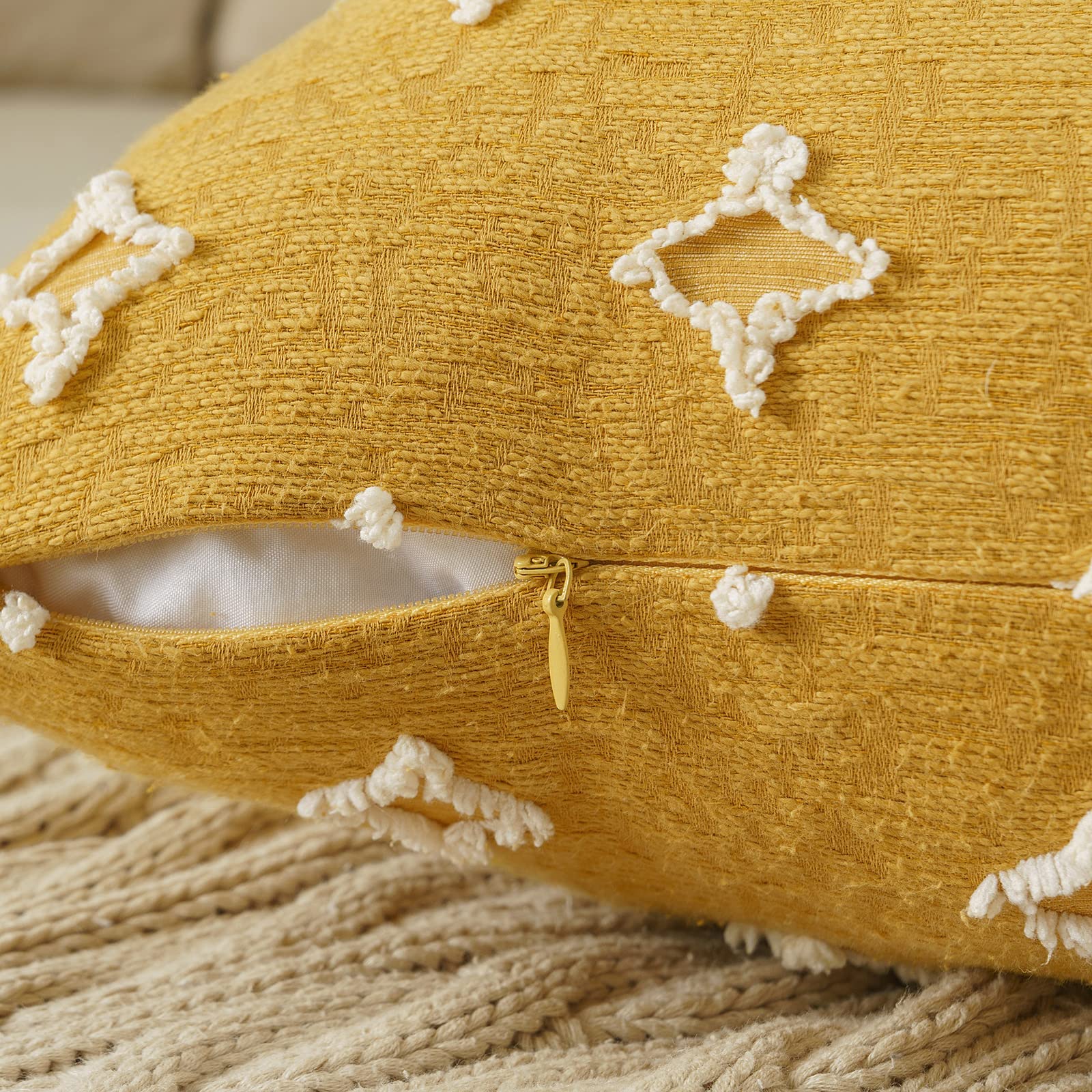 ANRODUO 2 Pack Yellow Boho Decorative Throw Pillow Covers - Tufted Rhombic Jacquard Design, 12x20 Inches, Soft Couch Pillow Cases for Living Room, Sofa, Bedroom - Perfect for Spring Home Decor and Bohemian Style Interior Design