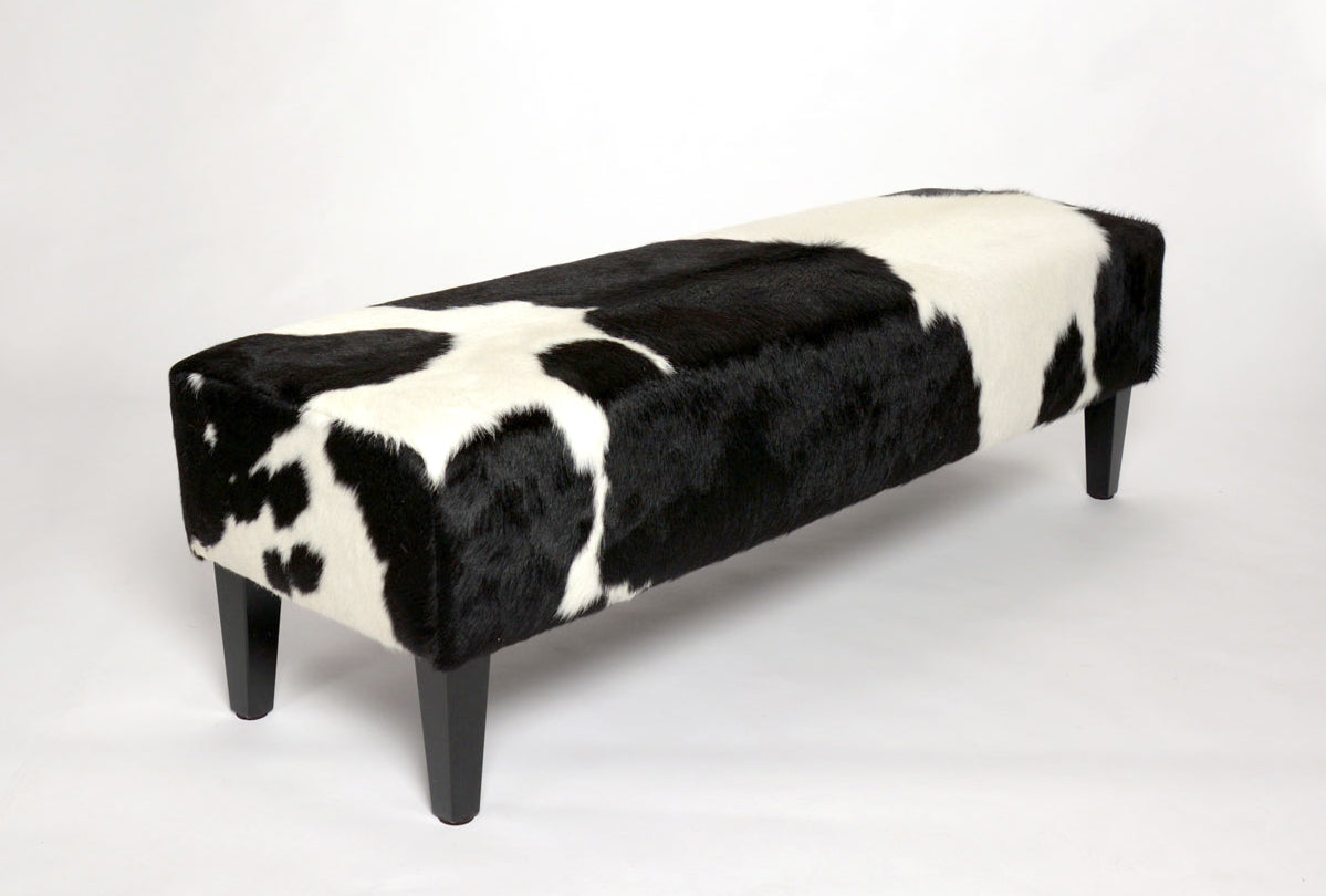 Premium Cowhide Ottoman with Sturdy Wood Legs - 59