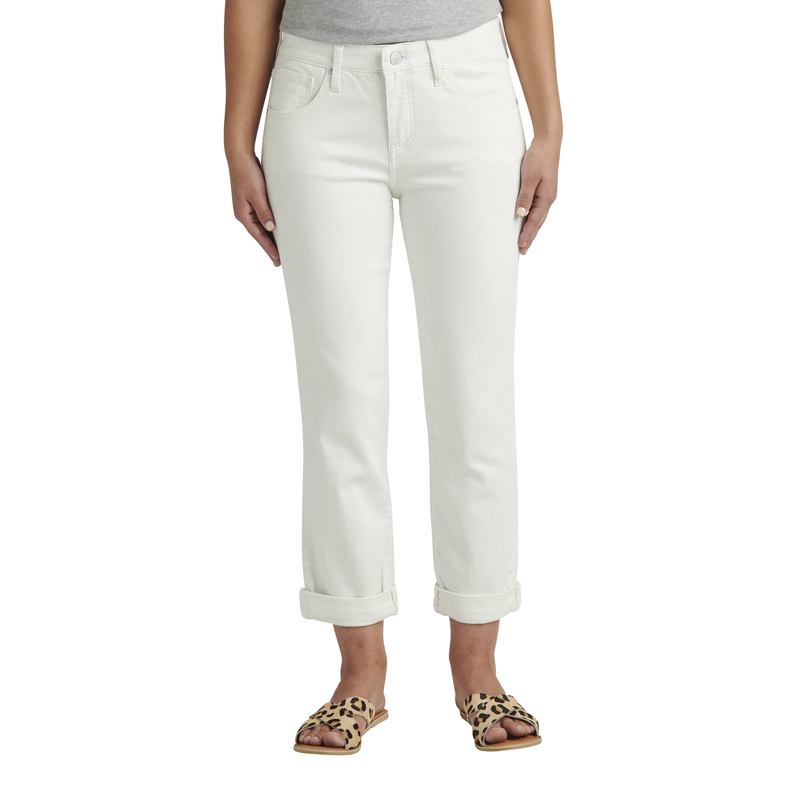 JAG Jeans Women's Carter Mid Rise Girlfriend Jeans - White Size 4 | Comfortable Stretch Denim for Casual Wear & Everyday Outfits