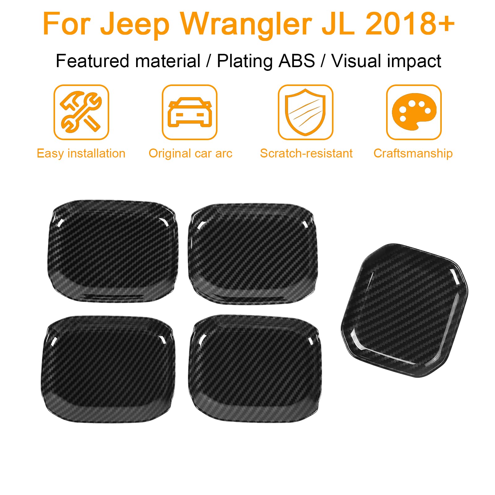 Hoolcar Carbon Fiber Door Handle Bowl Trims for 2018-2021 Jeep Wrangler JL & JLU - 5PC Exterior Accessories Kit - Upgrade & Protect Your Vehicle's Style for Off-Road Adventures