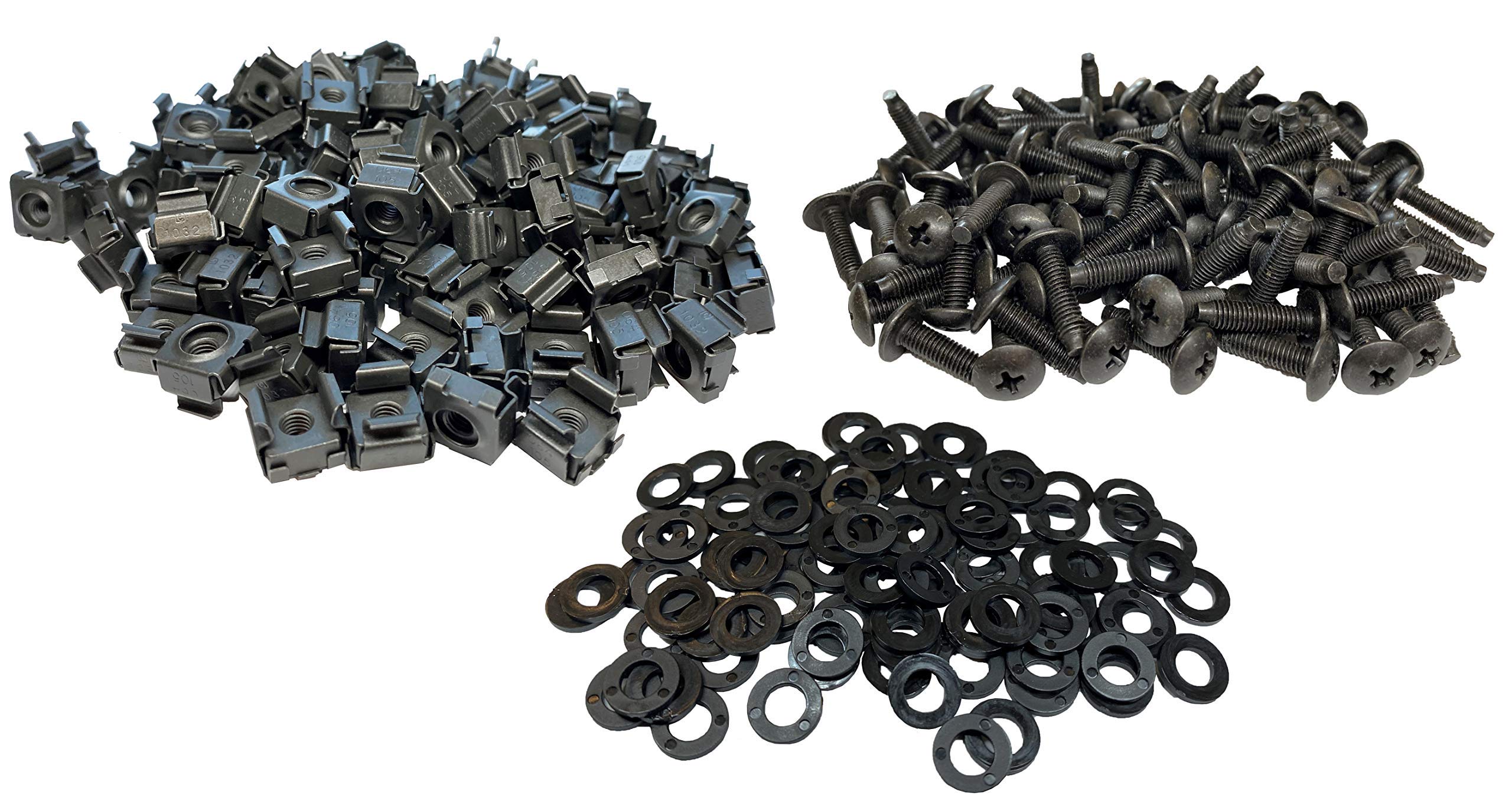 10-32 Cage Nut & Screw Kit with Washers - 100-Pack, Made in USA - Heavy Duty Fasteners for Electrical Panels, Server Racks & Industrial Equipment
