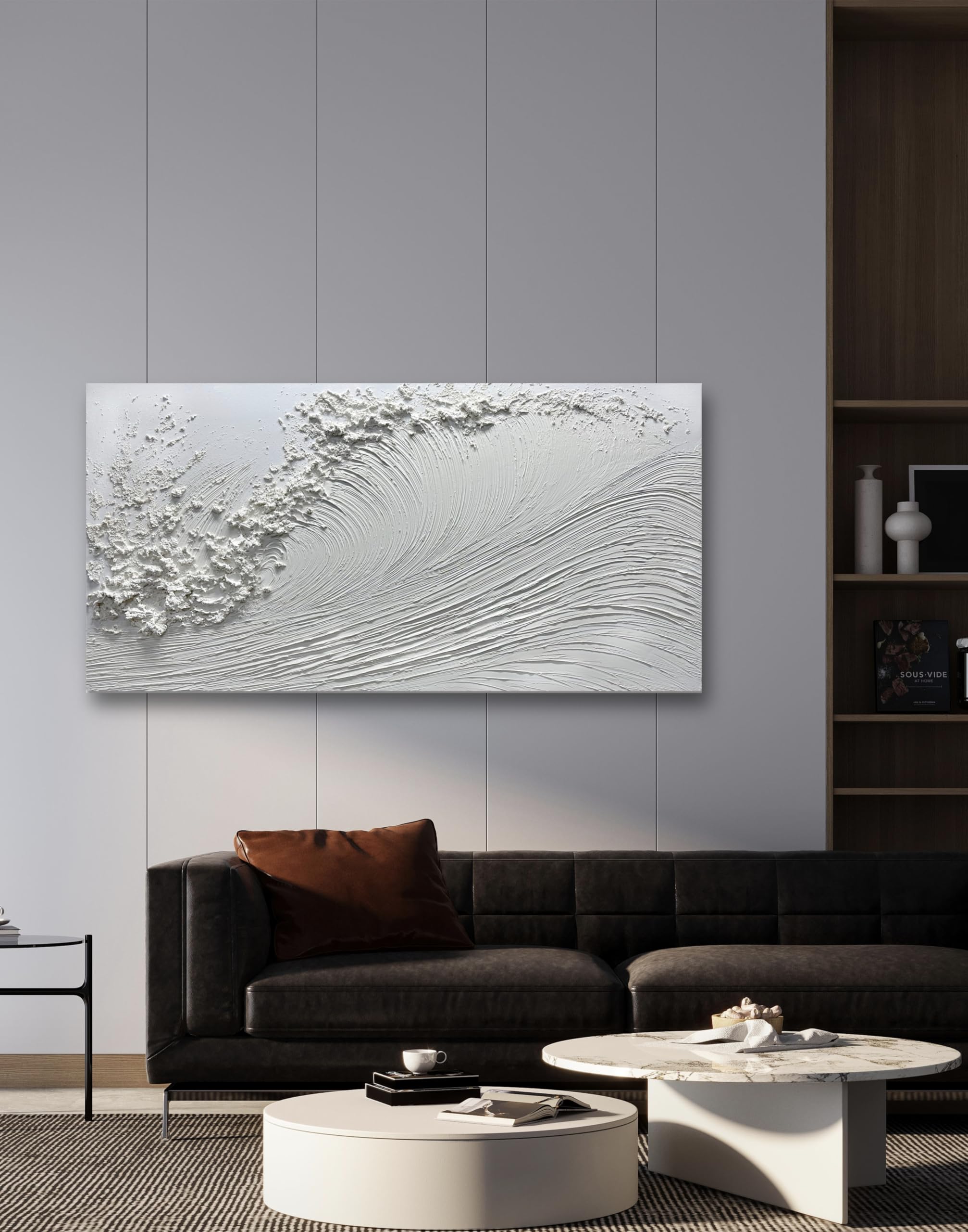 Yika Art Hand-Painted Abstract Ocean Wave Oil Painting on Canvas - Modern Thick Texture Wall Decor 24x48 inches - Perfect for Living Room, Bedroom & Office Decor