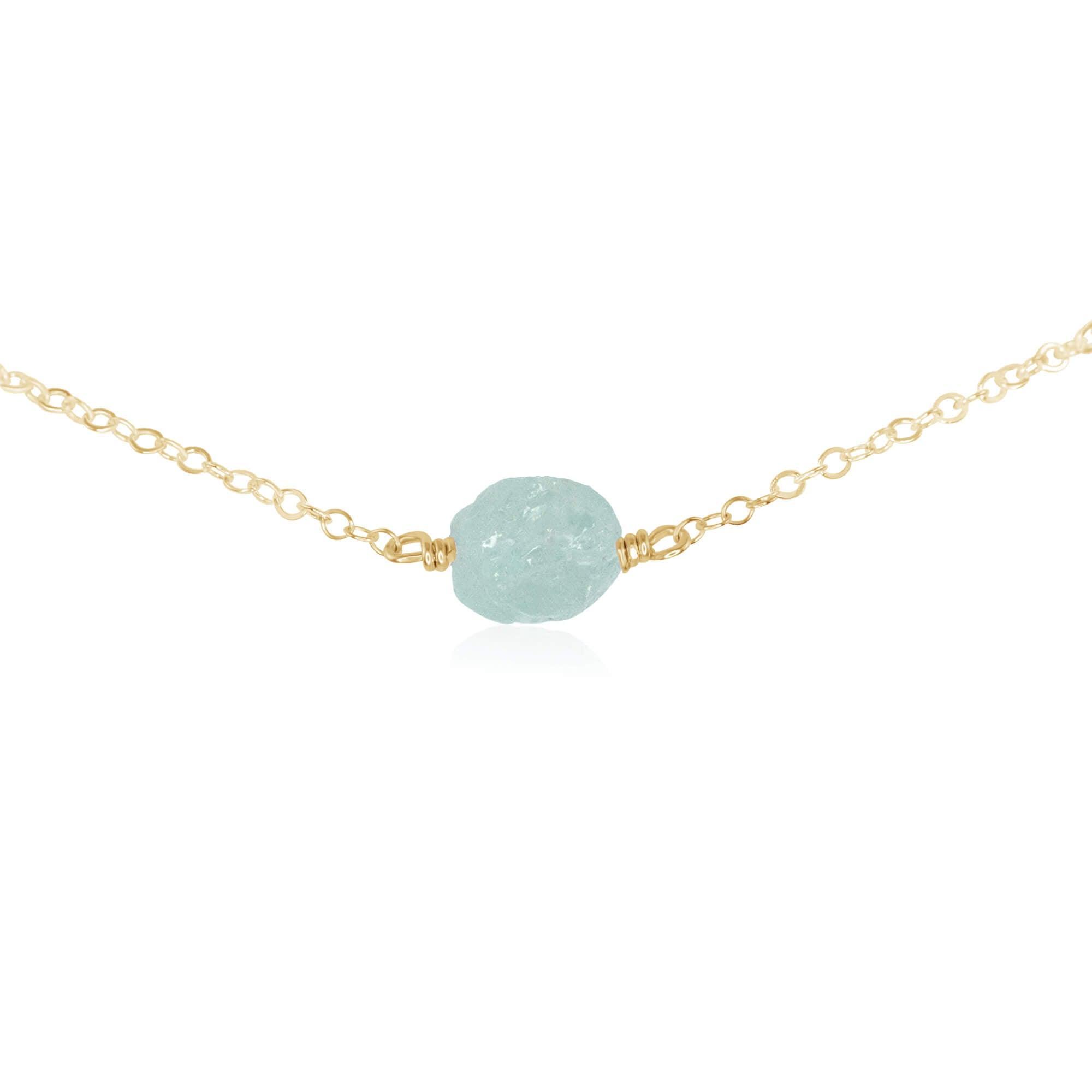 Natural Raw Aquamarine Crystal Nugget Choker Necklace - Elegant Bohemian Jewelry for Women, Perfect for Beach Weddings, Festivals & Layering