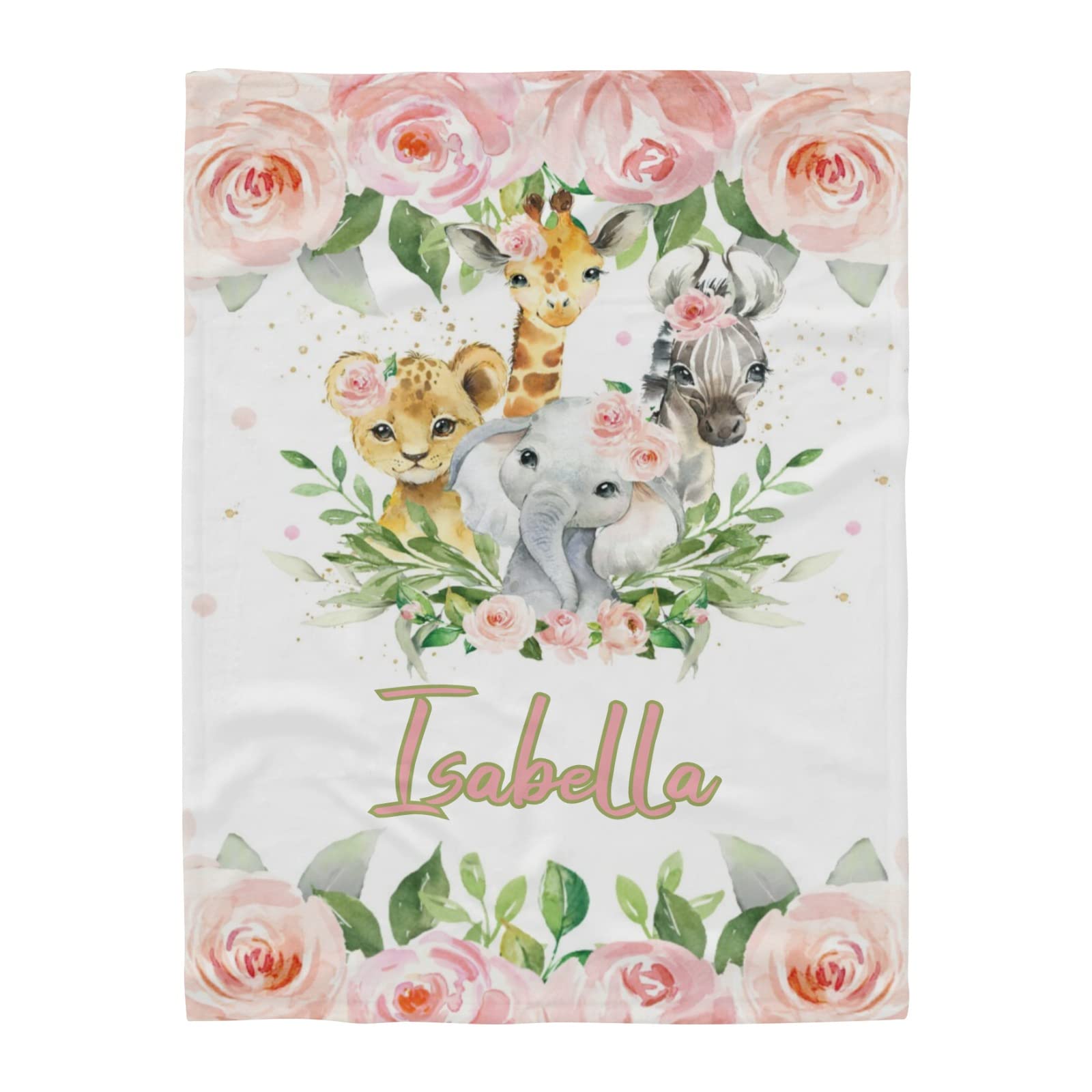 Custom Name Animal Fleece Blanket - Pink Flower Elephant & Tiger Design, 60x80 Inch Soft Throw for Sofa, Bed, Wedding Gifts | Perfect for Cozy Nights, Baby Showers & Home Decor