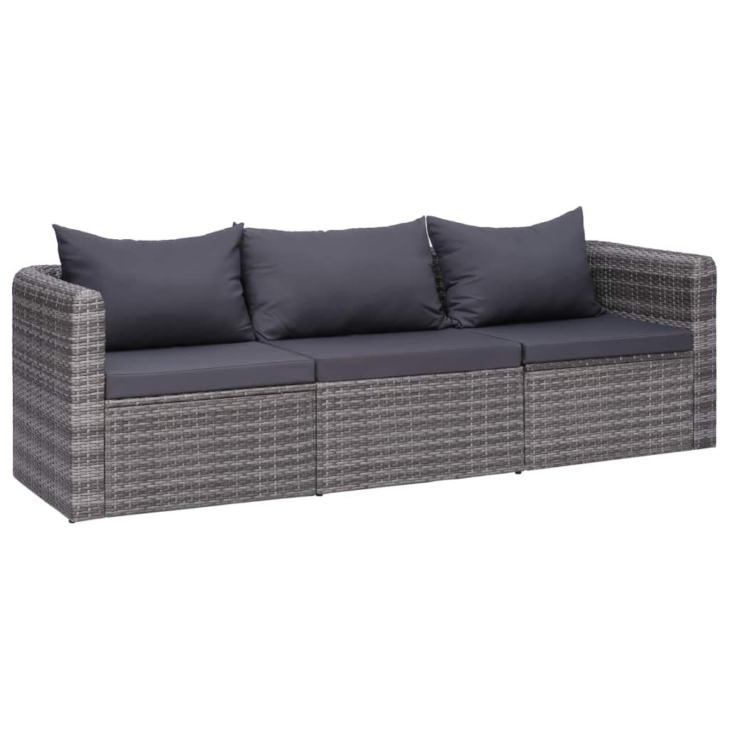 3-Piece Gray Poly Rattan Outdoor Patio Sofa Set with Cushions - Perfect for Garden, Poolside, Backyard & Relaxing in the Sun
