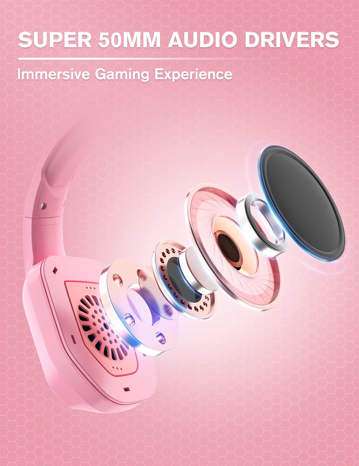 ZIUMIER Z30 Pink Gaming Headset - Wired Over-Ear Headphones with Noise Cancelling Mic, RGB LED Lights & Surround Sound for PS5, PS4, Xbox One, PC - Comfortable Earmuffs for Long Gaming Sessions (Pink)