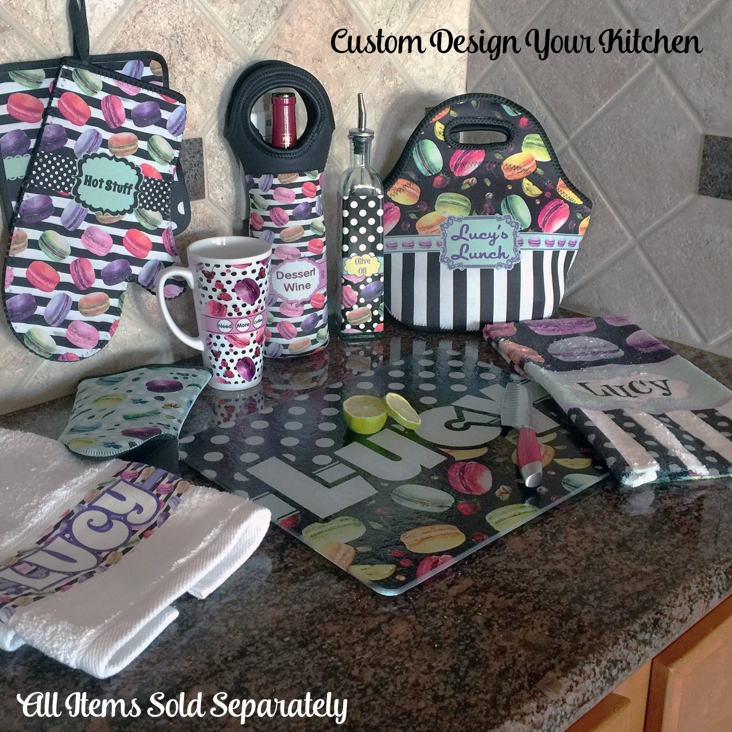 Personalized London Right Oven Mitt and Pot Holder Set with Custom Name or Text - Perfect for Baking, Cooking, and Kitchen Decor