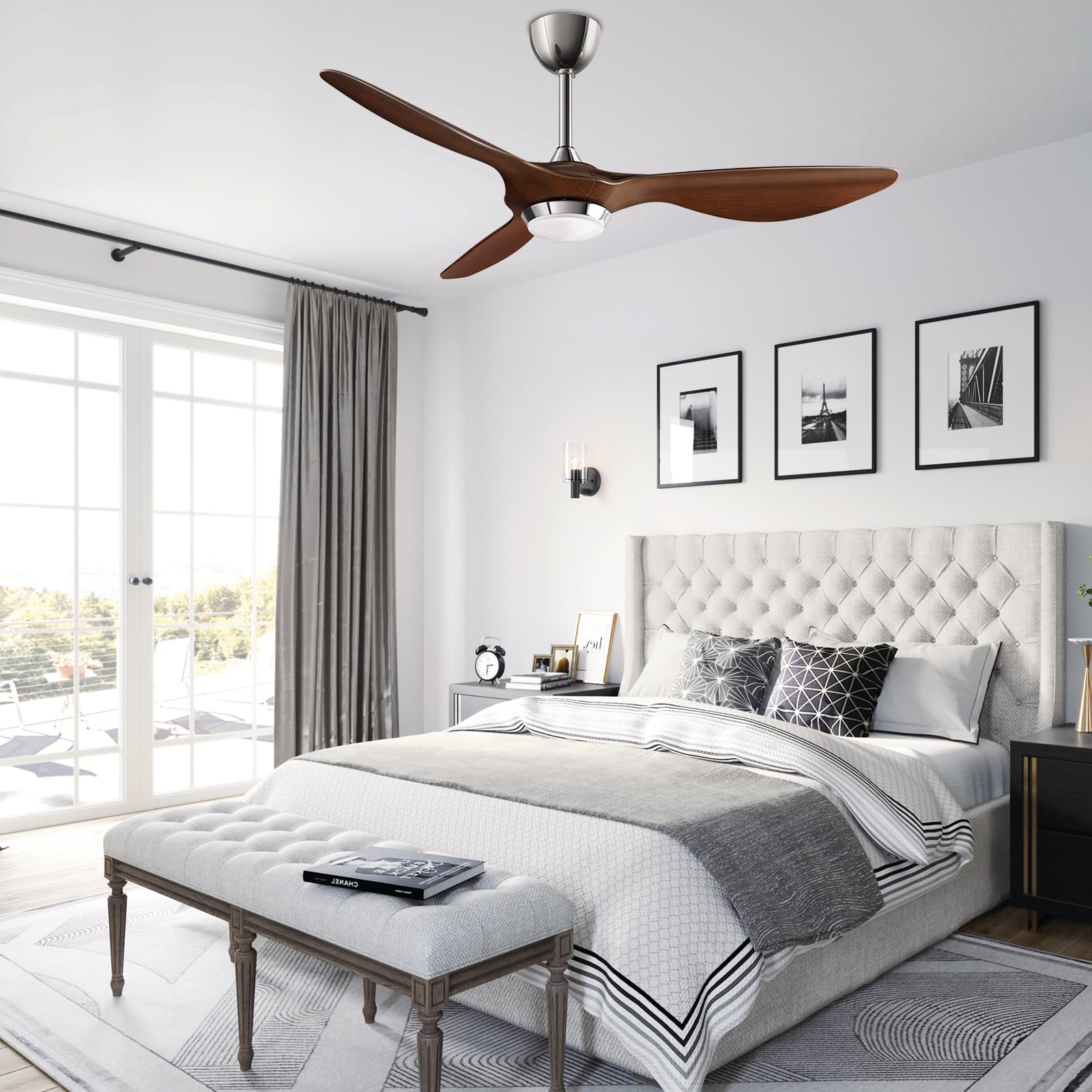 Reiga 52 Inch Smart Ceiling Fan with Light - ETL Certified, High CFM, Ultra Quiet DC Motor, Remote Control - Modern 3-Blade Design for Living Room, Bedroom, Farmhouse - Perfect for Home Cooling and Stylish Interior Decor