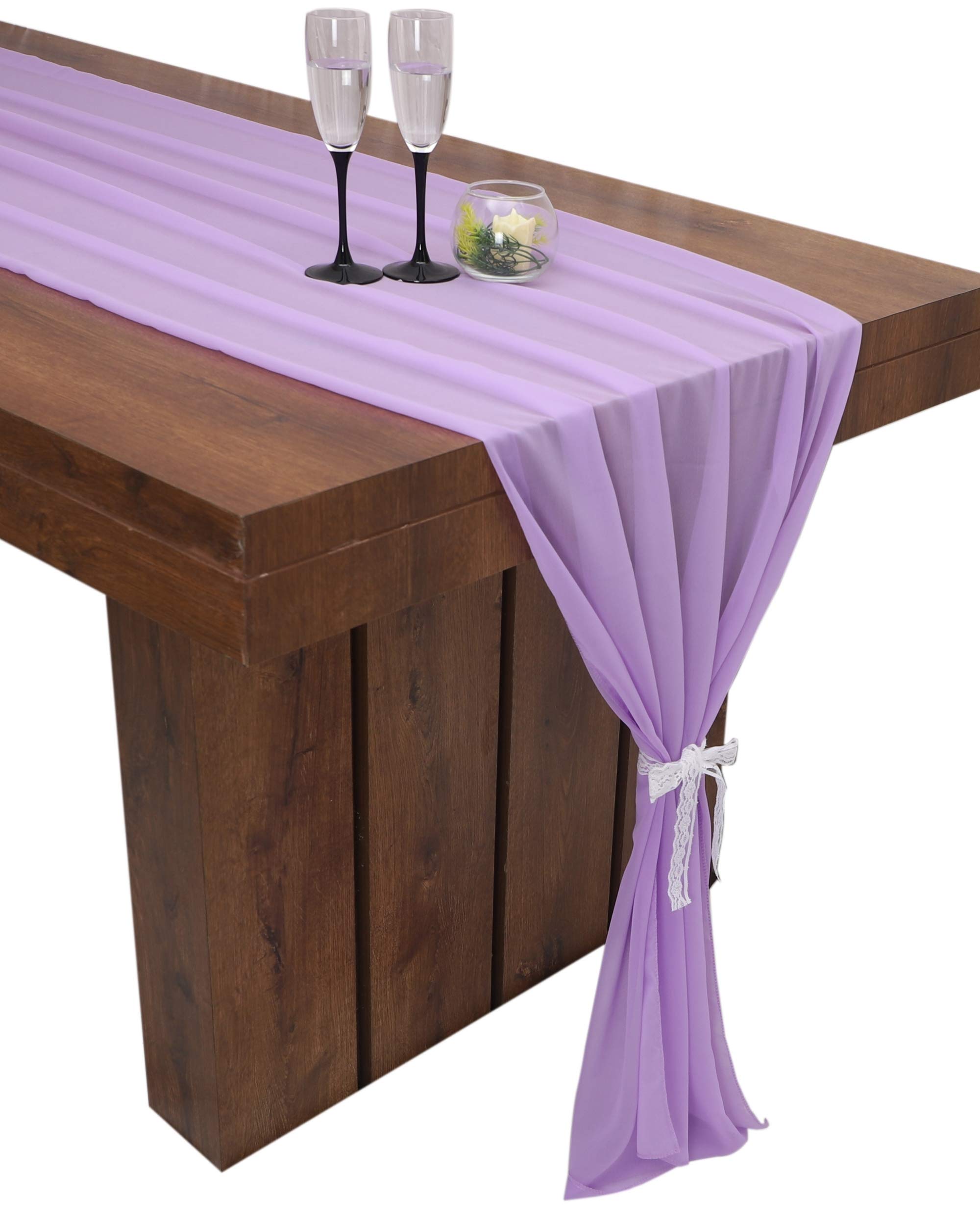 Parfair 10ft Lavender Chiffon Wedding Table Runner - Boho Bridal Shower Decorations, Elegant Party Table Decor for Weddings, Baby Showers & Romantic Dinners