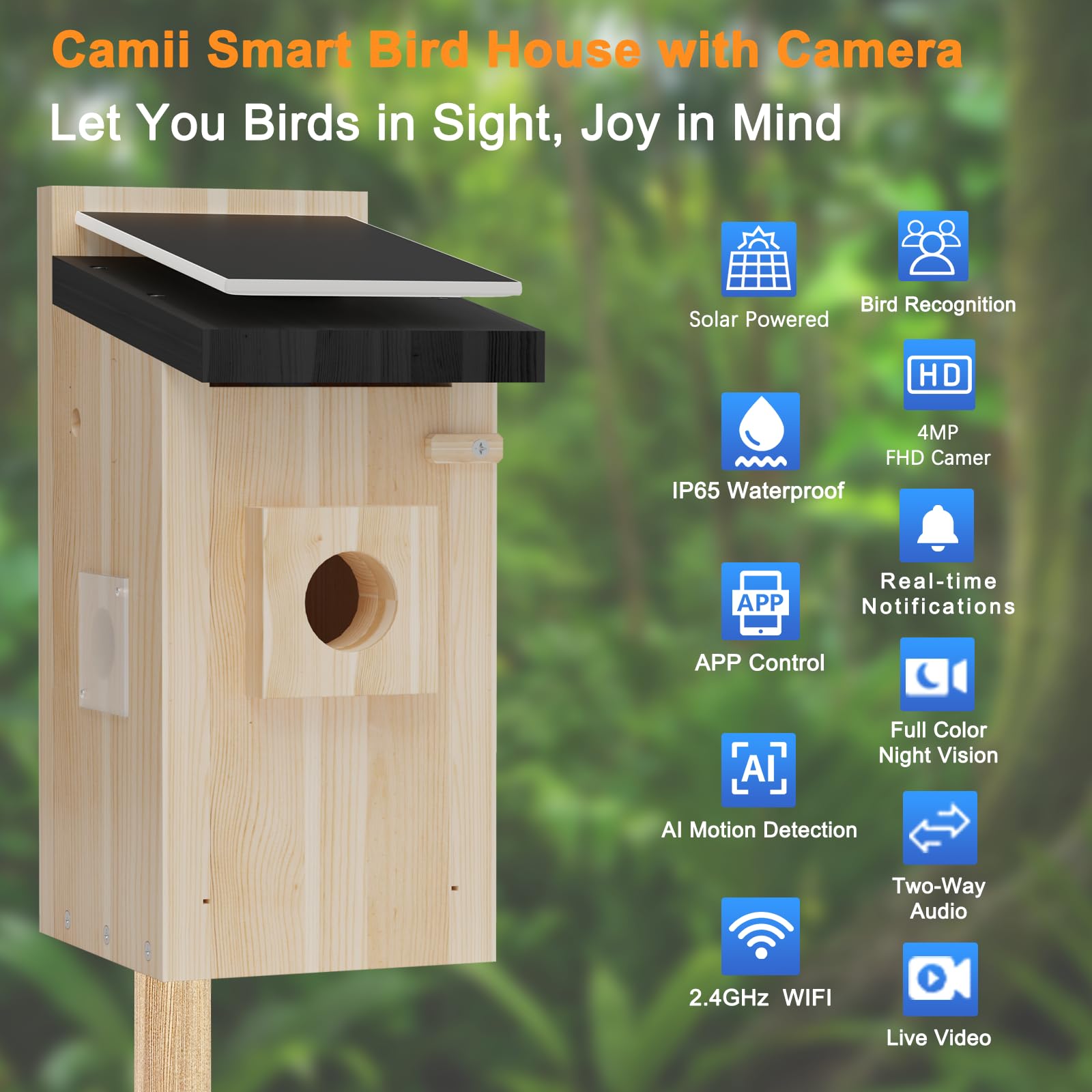 4MP Smart Bird House with Camera - AI Identify & Solar Powered, Real-Time Bird Nesting & Hatching Monitor, Perfect Gift for Bird Lovers - Ideal for Backyard Birdwatching & Wildlife Observation