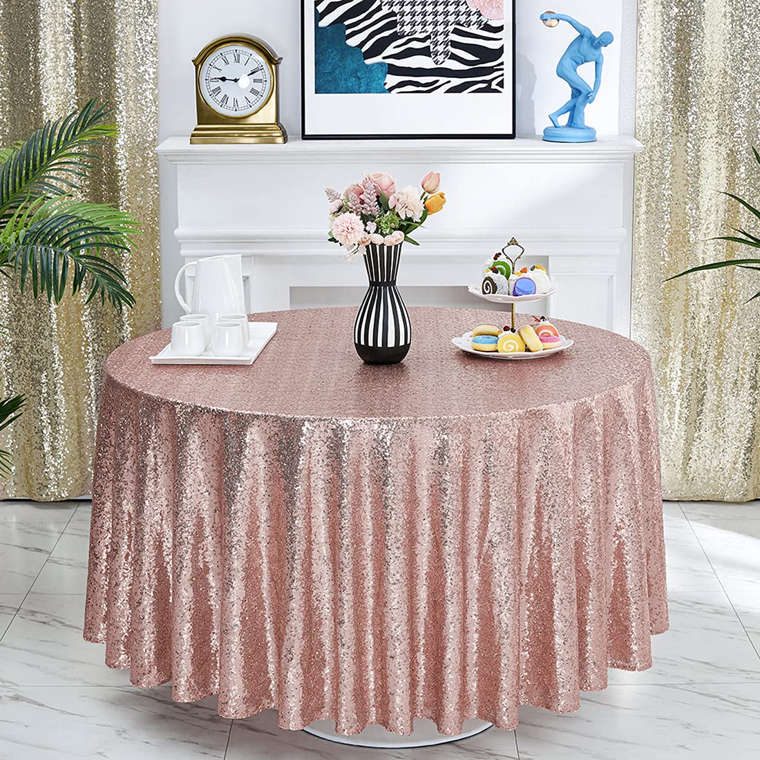 120 Inch Round Sequin Tablecloth - Rose Gold Glitter Table Cover for Weddings, Bridal Showers, Birthday Parties & Banquets | Elegant Decor for Dessert Tables, Reception & Special Events