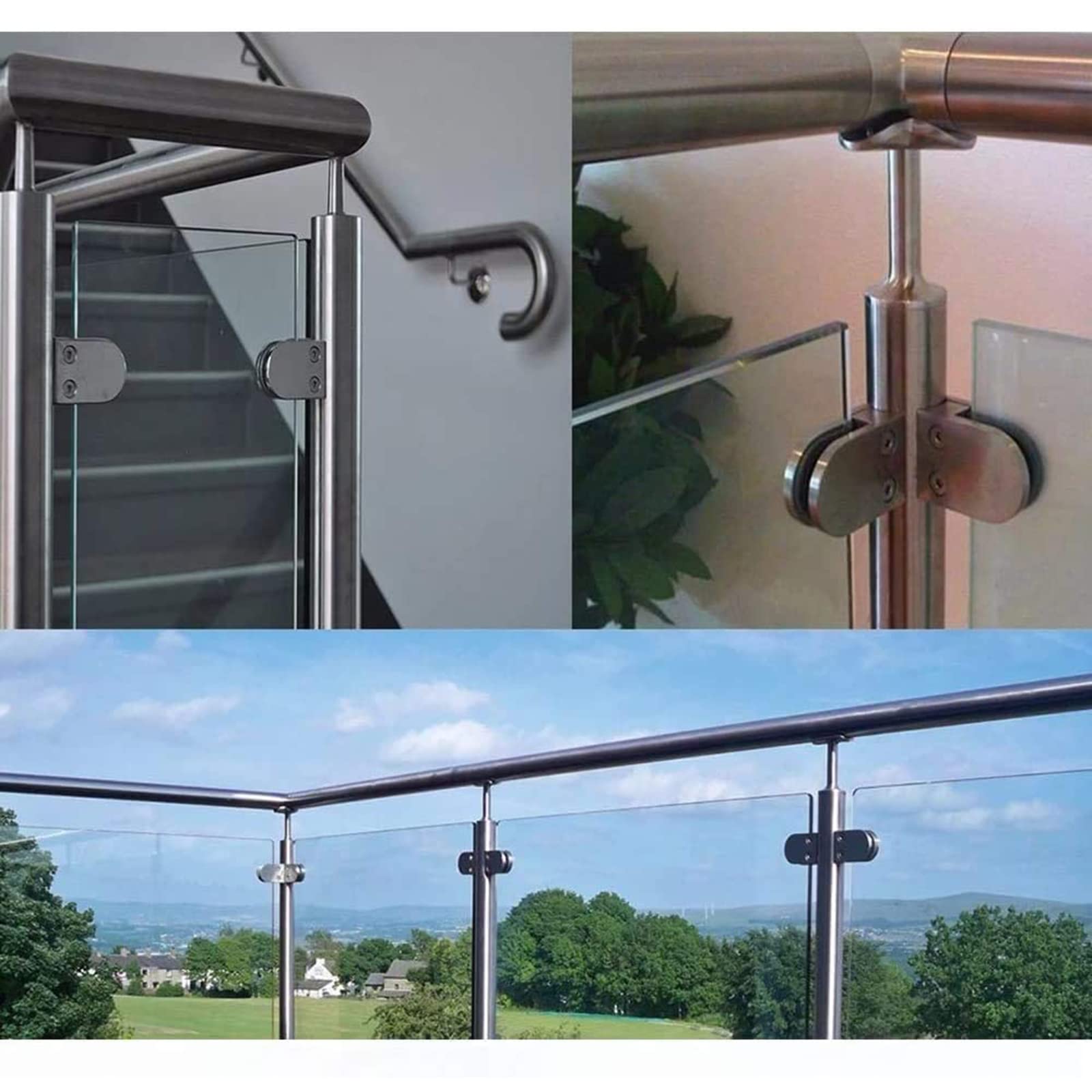8-Pack 304 Stainless Steel Adjustable Glass Clip Clamps - Flat Back Bracket Holder for 10-12mm Glass Panels - Perfect for Balustrades, Staircase Handrails & Glass Partitions (Indoor/Outdoor Use)