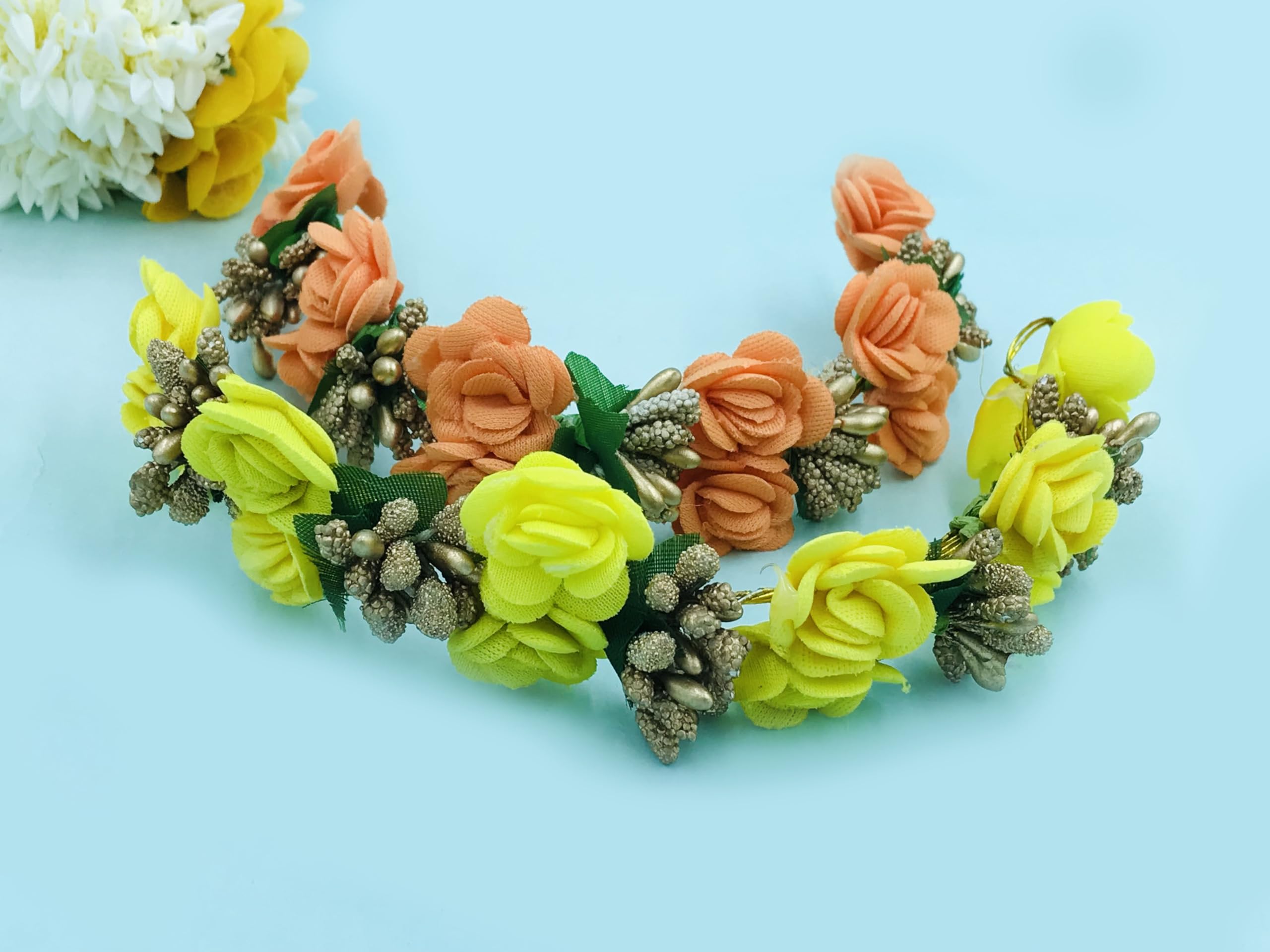 GadinFashion™ 2-Pack Yellow & Orange Bridal Hair Flowers - Bun Gajra Hair Accessories for Women | Perfect for Weddings, Parties & Special Occasions