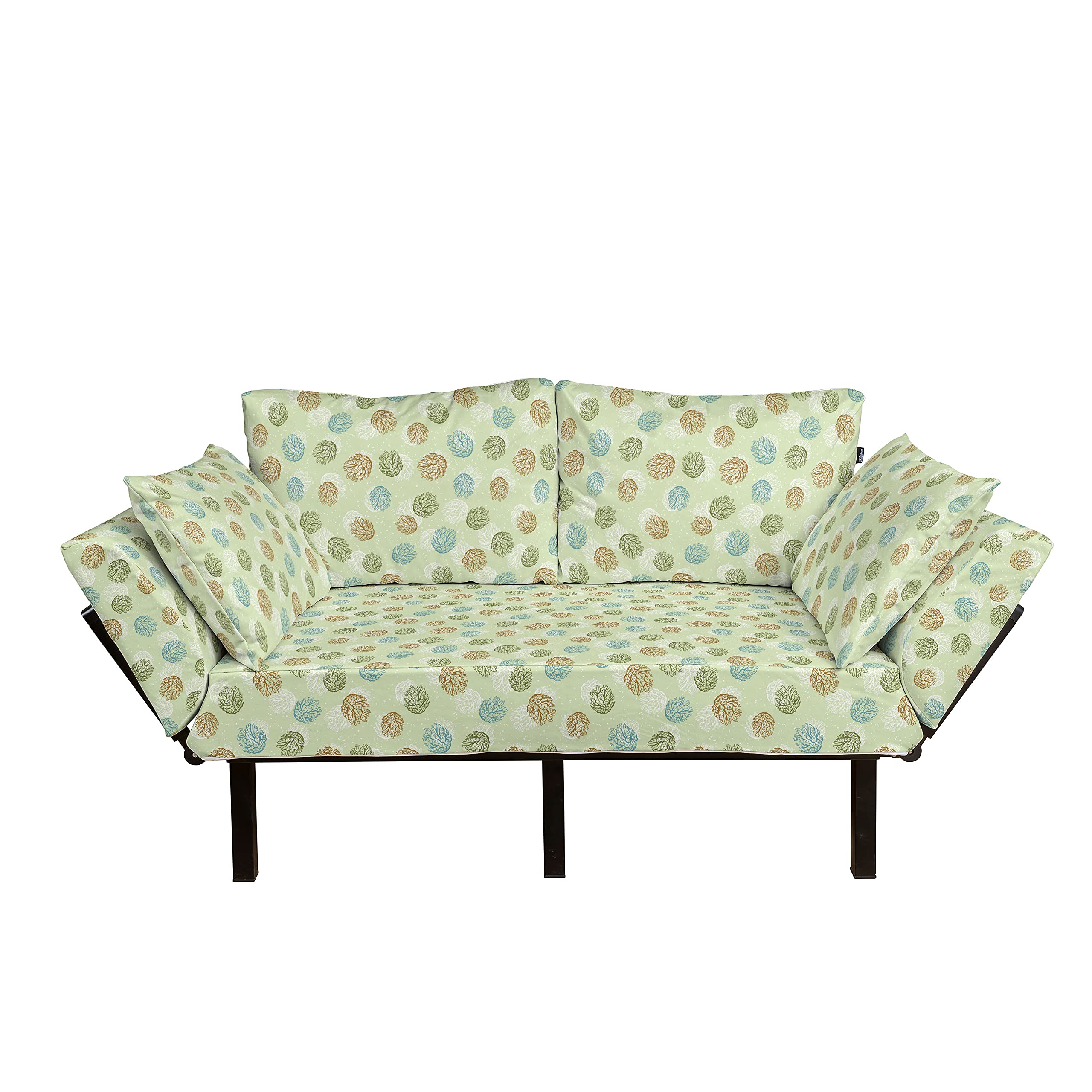 Ambesonne Christmas Futon Couch - Abstract Holiday Design with Spruce Tree Ornaments, Pine Cones & Snowfall - Upholstered Metal Frame Daybed Sofa for Living Room, Dorm, Loveseat - Perfect for Holiday Decor & Cozy Winter Gatherings