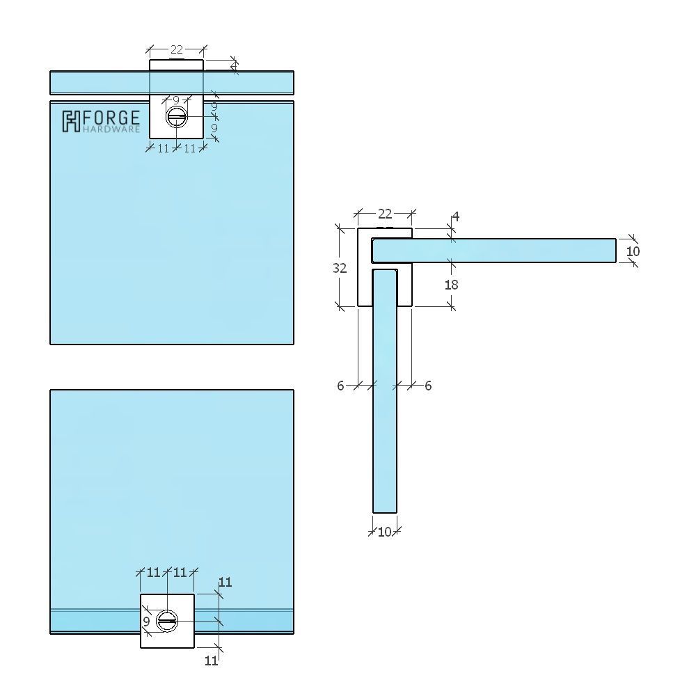 10mm Square Brushed Gunmetal Shower Glass Header Bar Overpanel Fitting - Perfect for Modern Bathroom Renovations and Luxury Shower Enclosures