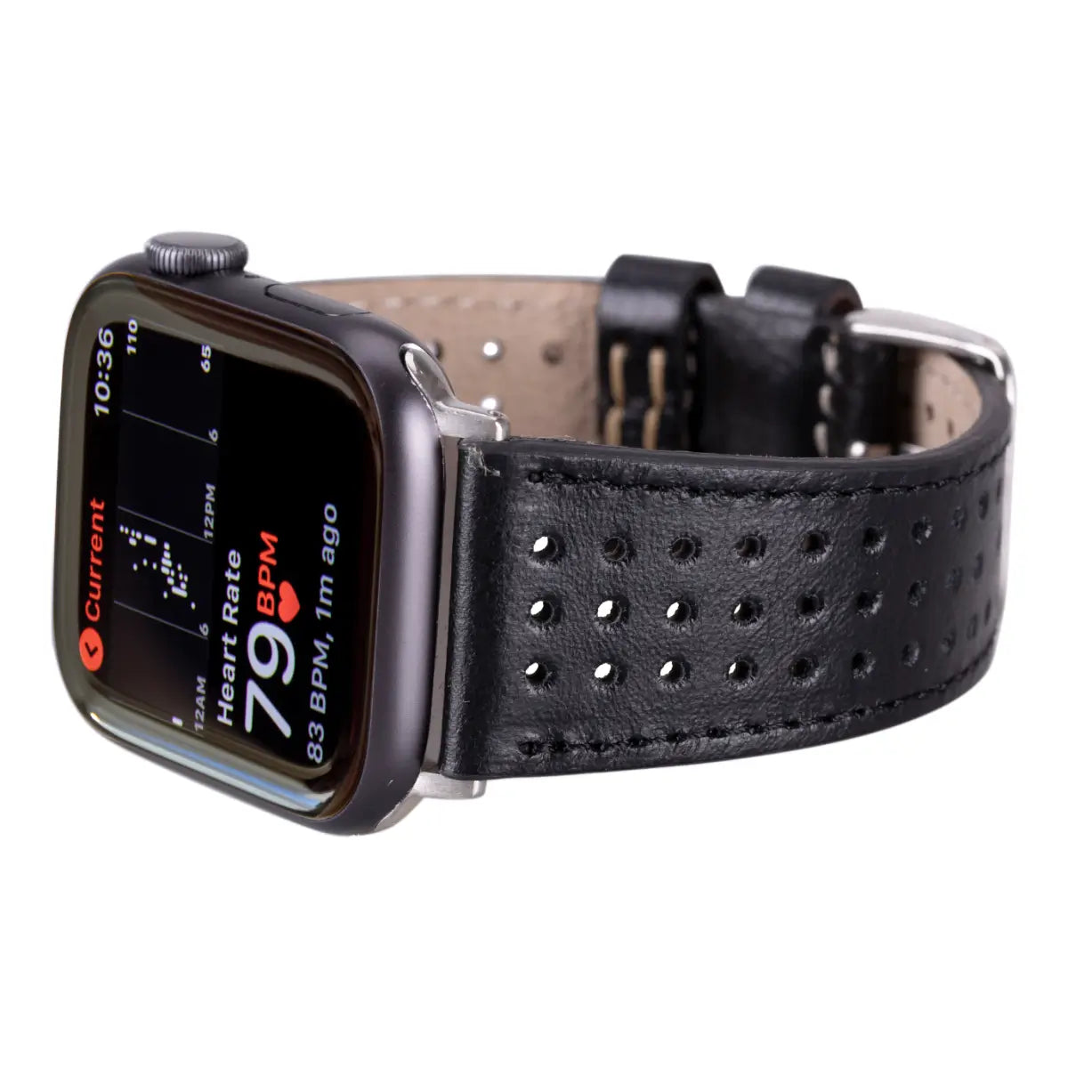 Premium Black Perforated Leather Apple Watch Band - Sporty & Breathable Strap for Workouts, Running & Everyday Wear