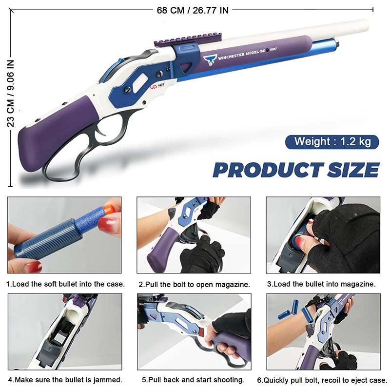Winchester M1887 Shell Ejection Dart Blaster Toy - US Stock - Realistic Shell Ejecting Action for Nerf Battles & Outdoor Play