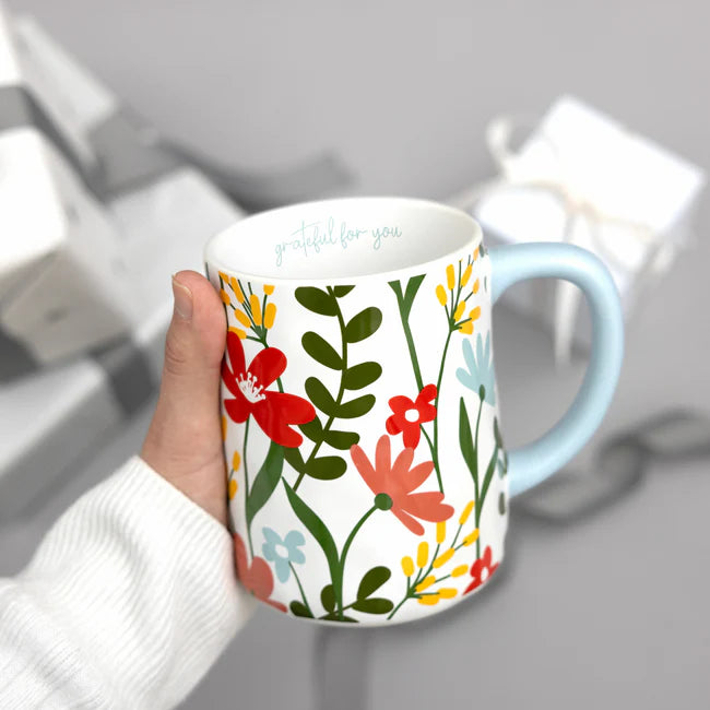 Grateful For You Floral Mug - Elegant Ceramic Coffee Cup with Beautiful Flower Design - Perfect for Tea, Coffee, Hot Chocolate & Gift Giving
